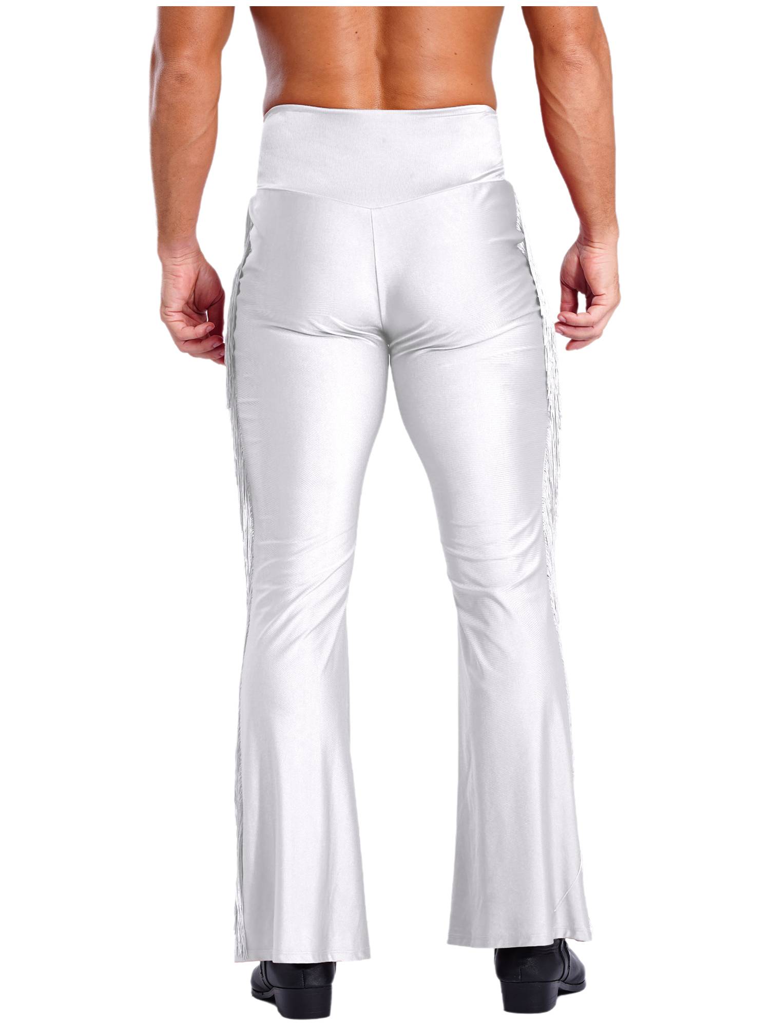 Men Tassel Flared Pants Vintage High Waist Bell-Bottom Trousers for Jazz Dance