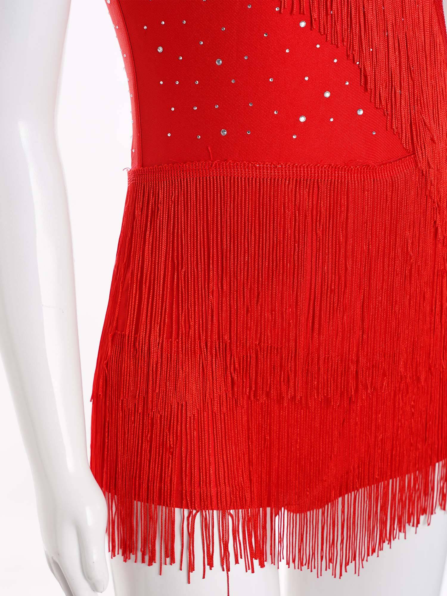 Girls Latin Dance Dress Sleeveless Fringe Strappy Back Dance Leotard