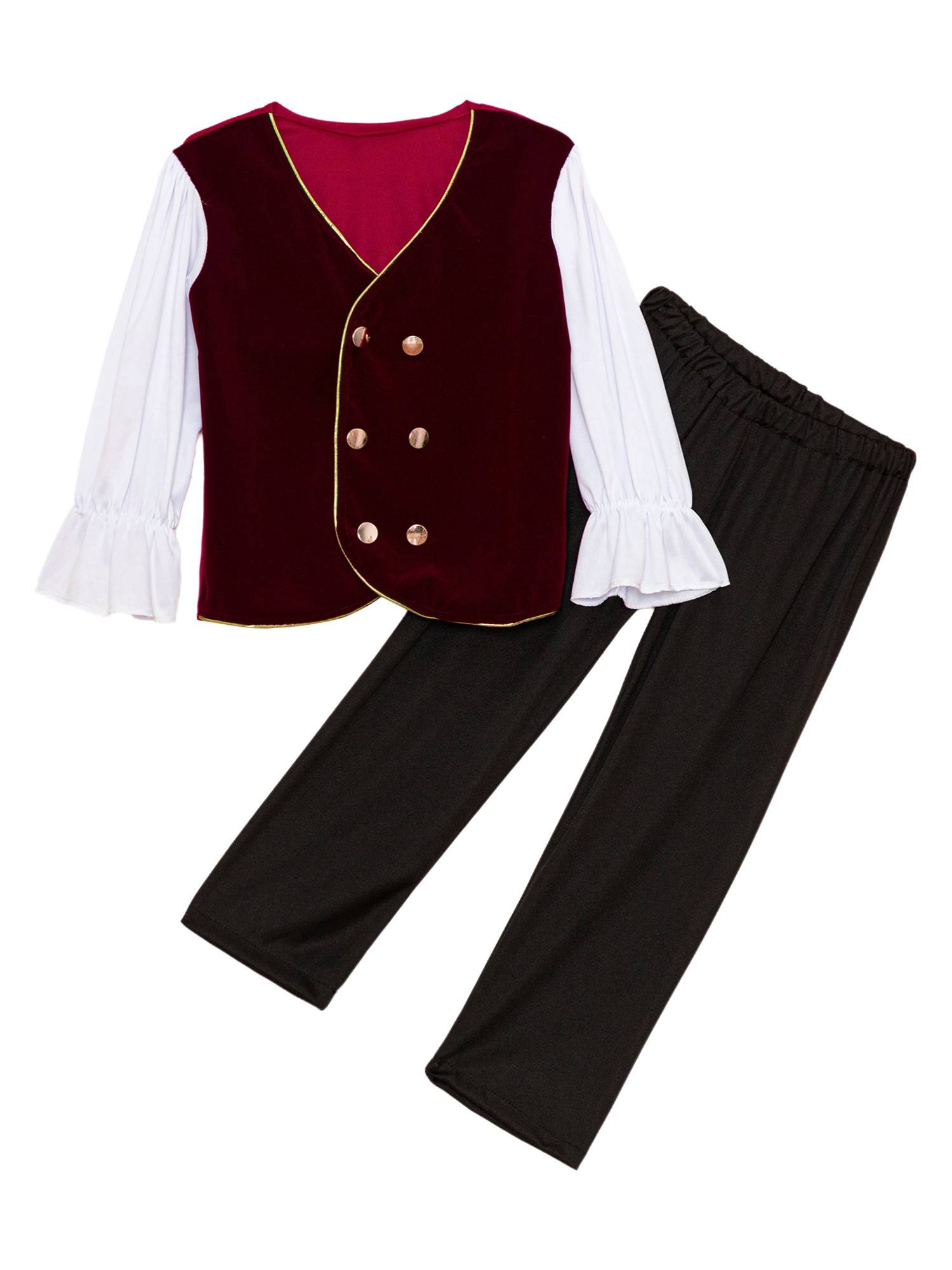 Boys Long Sleeve 2 in 1 Double Breasted Jacket and Pants Medieval Costume Set