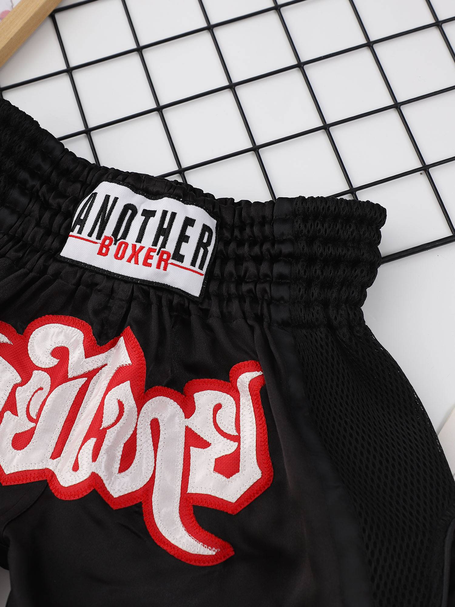 Adults Letter Embroidery Side Slit Color Block Boxing Shorts