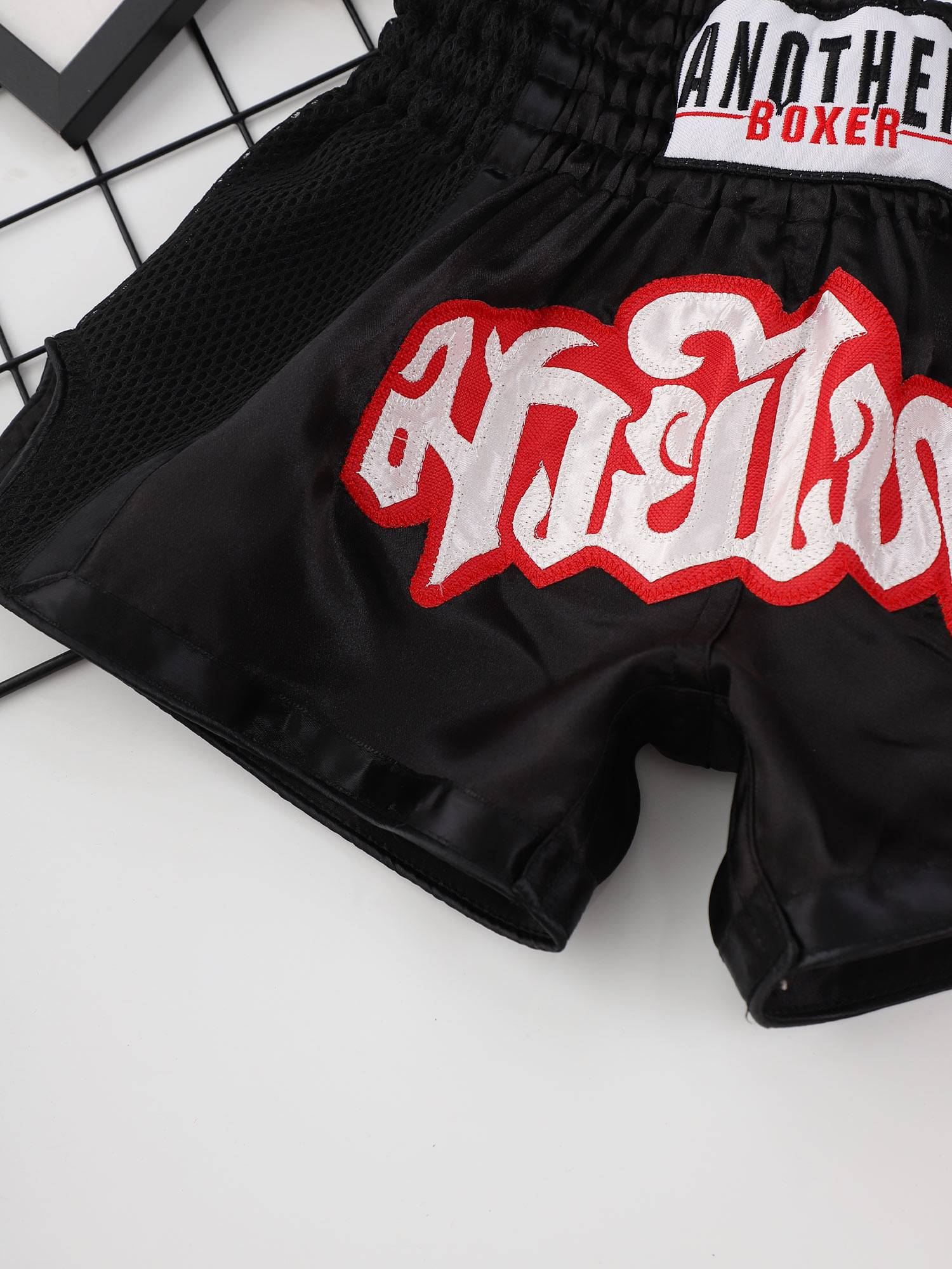 Adults Letter Embroidery Side Slit Color Block Boxing Shorts