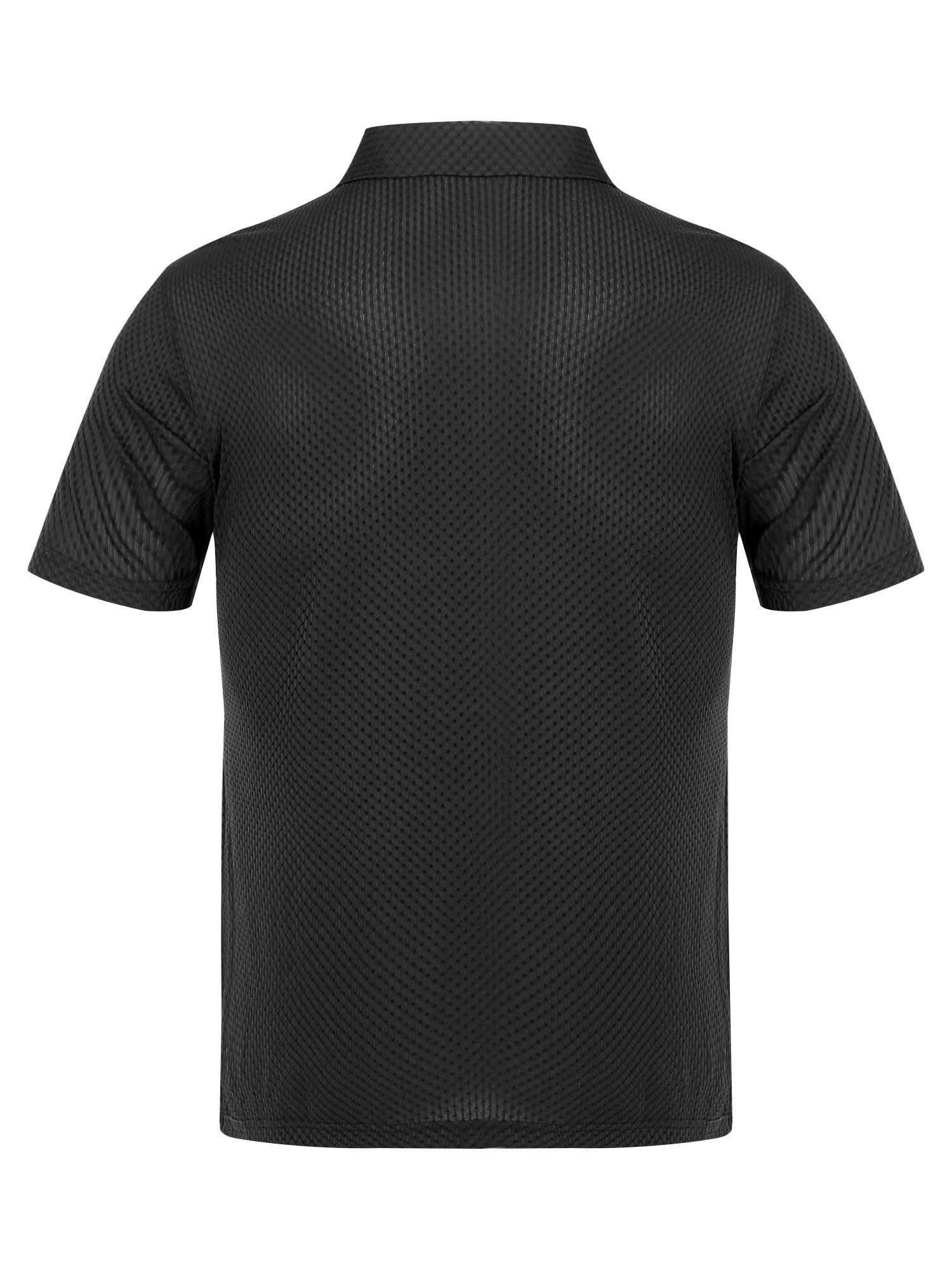 Men Short Sleeve Turn-down Collar Placket Silky Polo Shirt