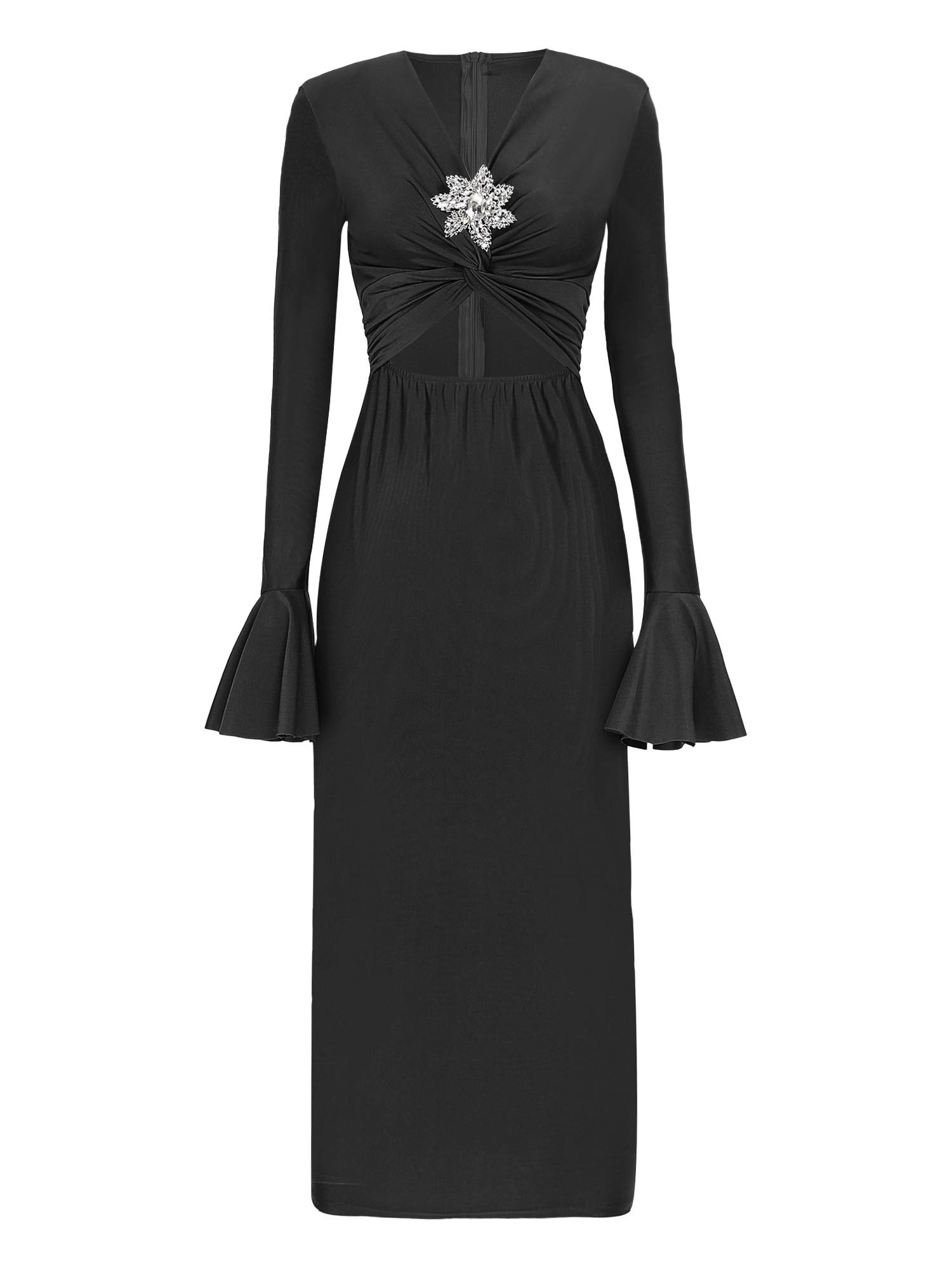 Women V Neck Long Sleeve Twisted Knot Cutout Pencil Dress for Cocktails