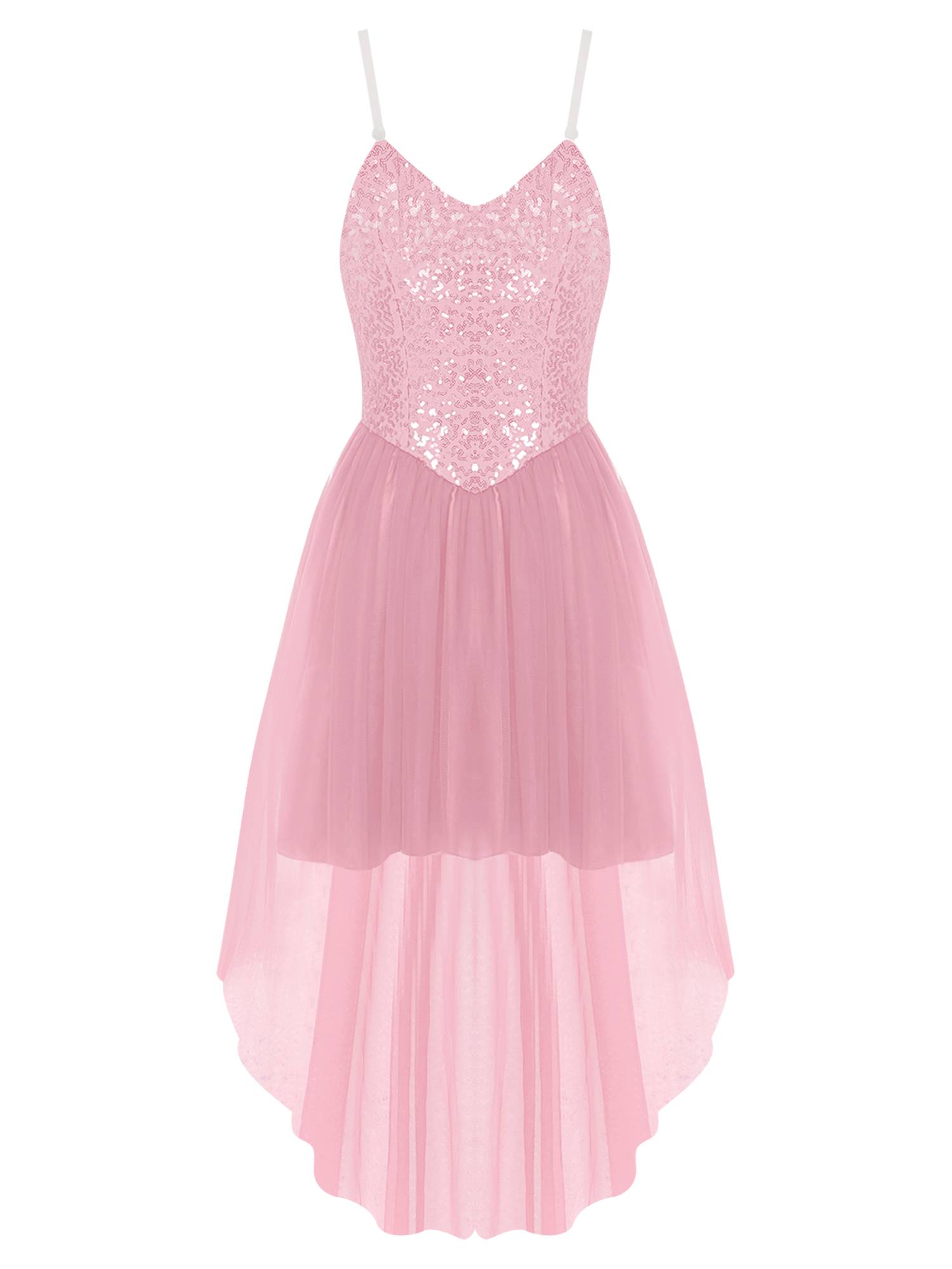 Women V Neck Sleeveless Sequin High-low Tulle Dress for Prom