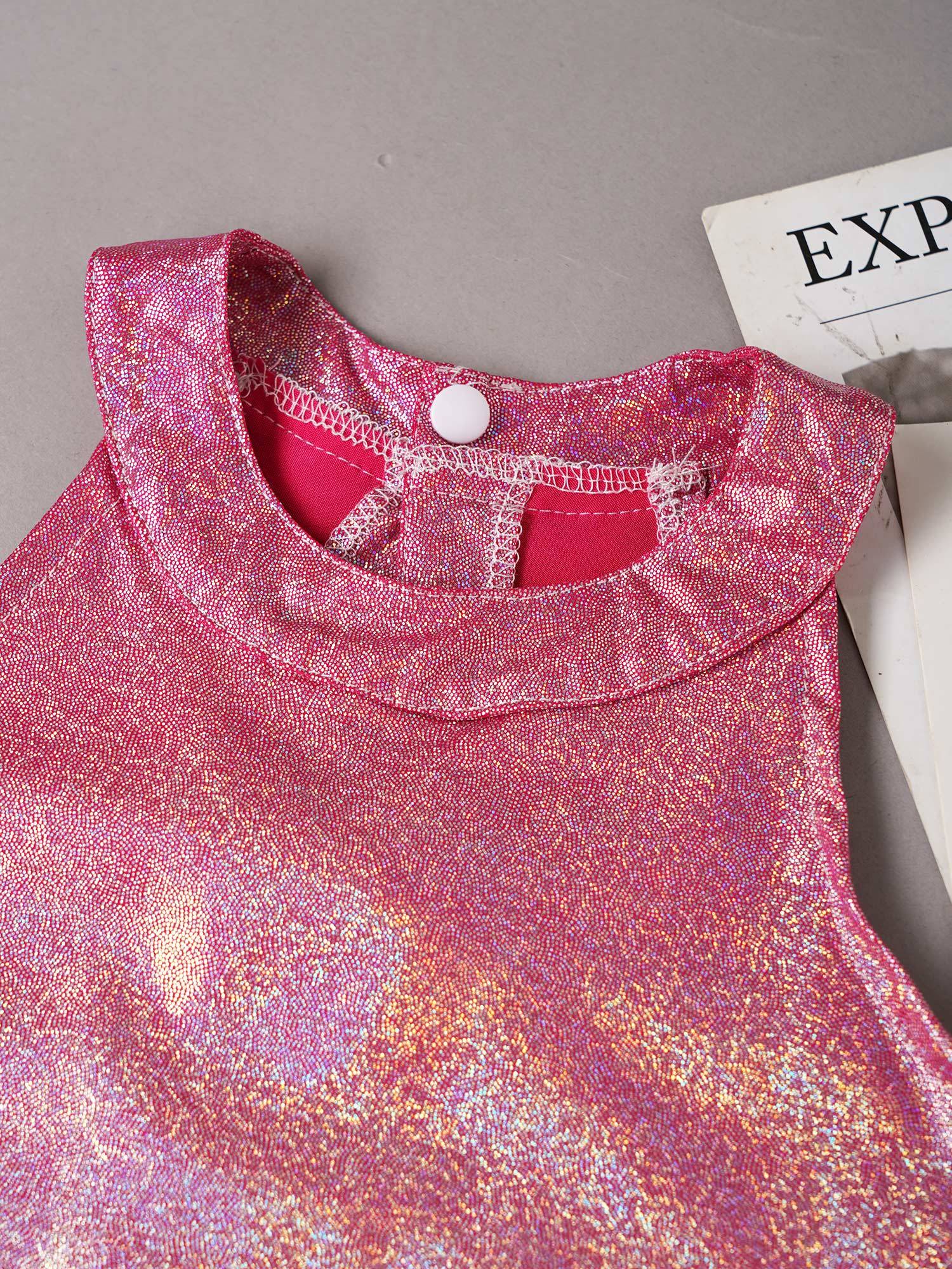 Kids Girls Metallic Sleeveless Halter Neck Jazz Dance Crop Top