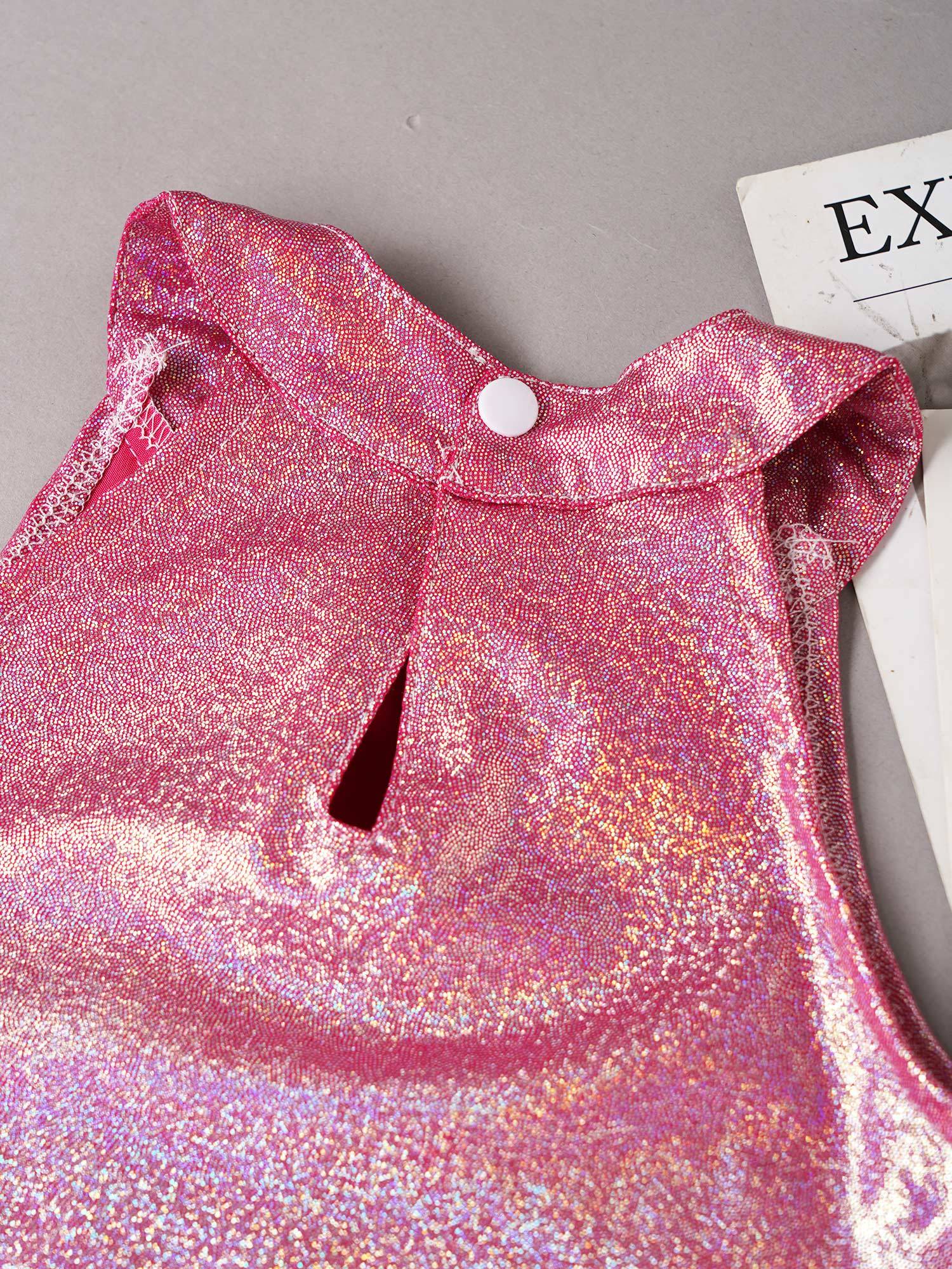 Kids Girls Metallic Sleeveless Halter Neck Jazz Dance Crop Top