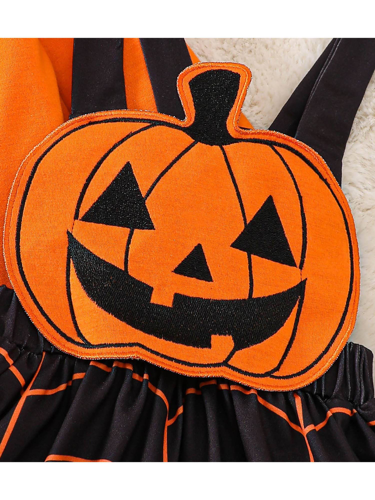 Baby Girl Romper and Dress Set Pumpkin Spider Web Halloween Costume