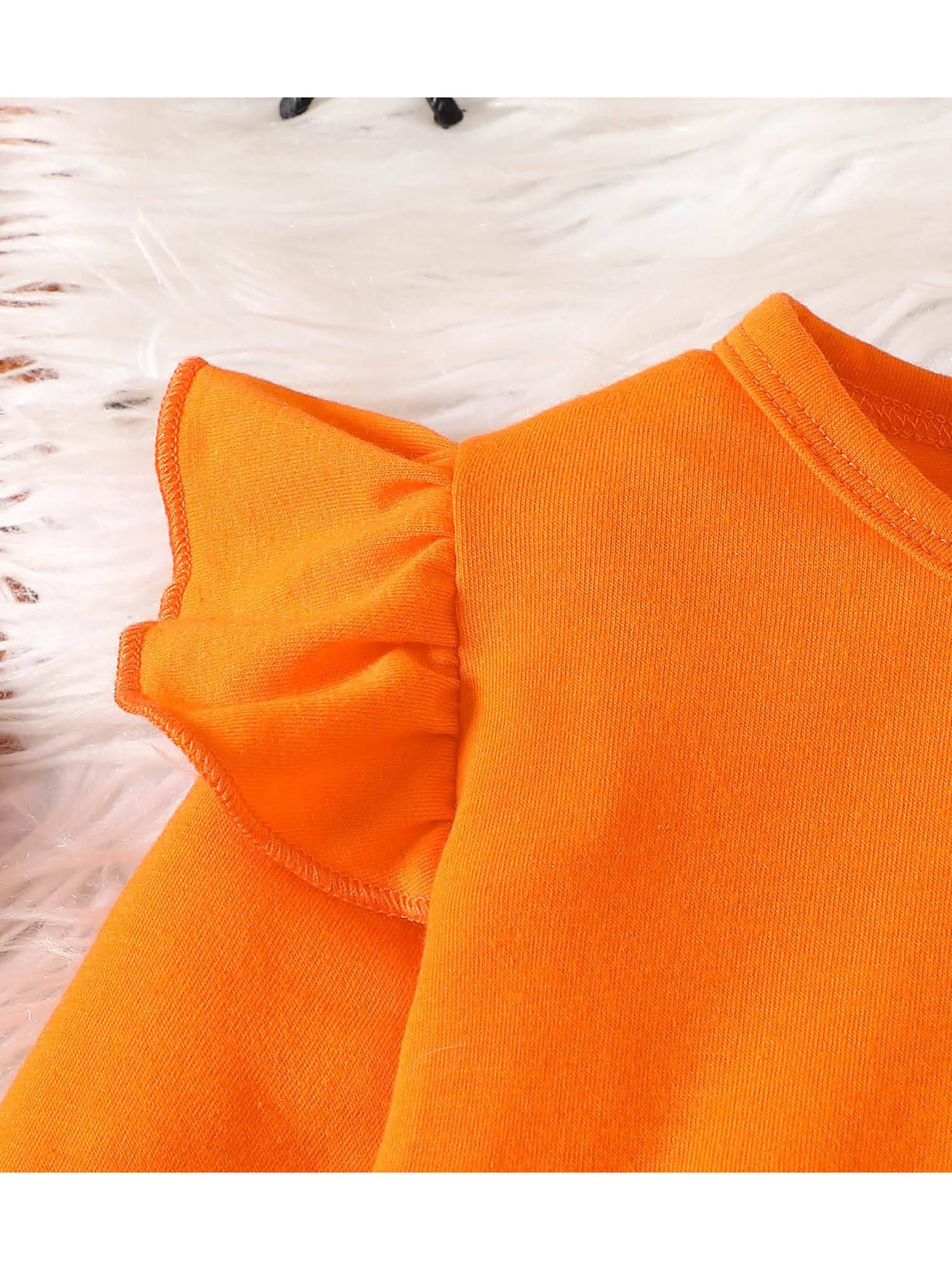 Toddler Girl Halloween 2pcs Long Sleeve T-Shirt and Pumpkin Tank Dress Set