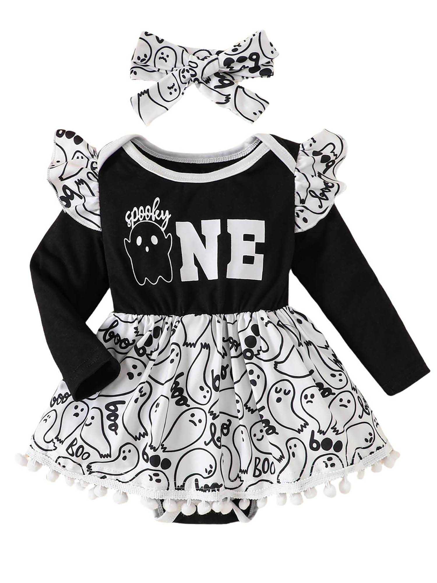 Baby Girl 1st Halloween Cute Ghost Romper Dress Tutu Bodysuit with Headband