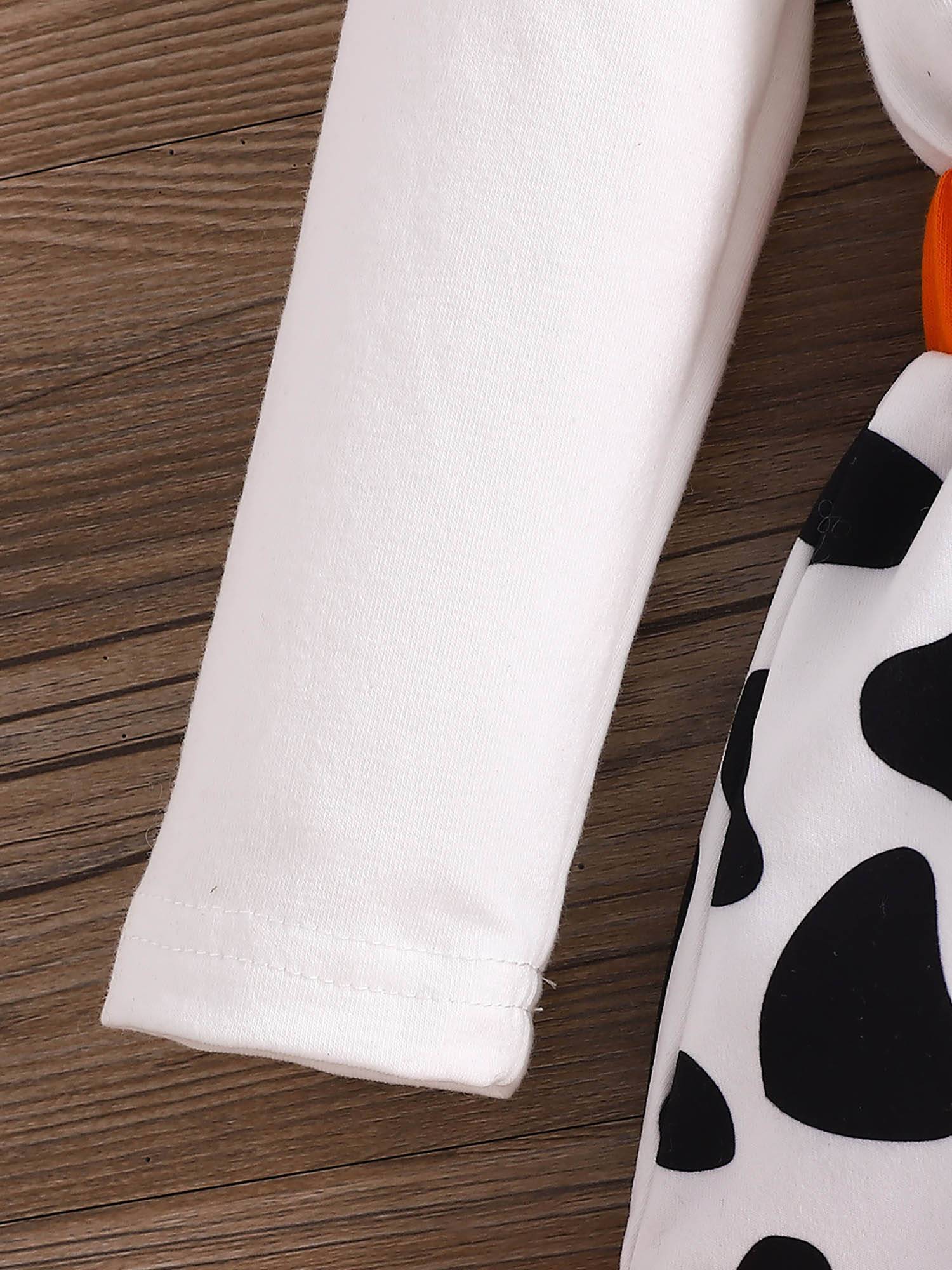 Baby Girl 3pcs Halloween Long Sleeve Romper and Pumpkin Dress with Headband