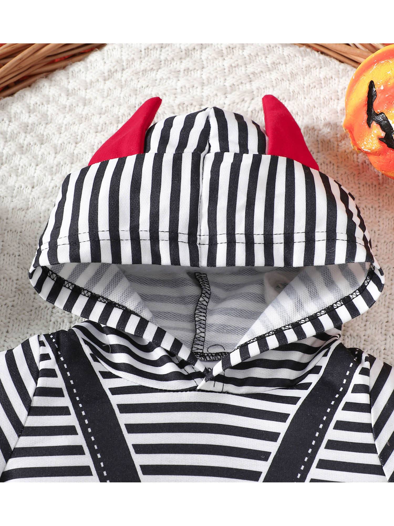 Baby 1st Halloween Outfit Long Sleeve Hooded Skeleton Print Jumpsuit