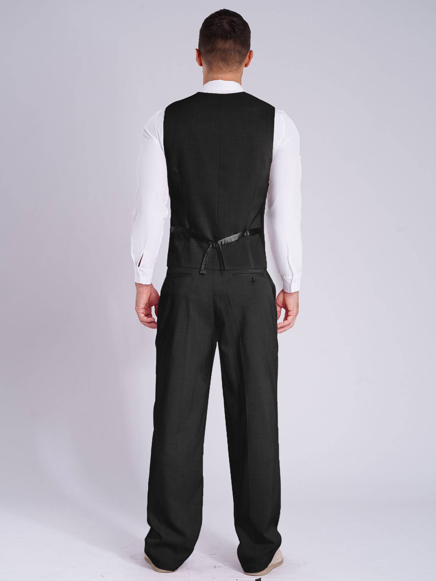 Men 2pcs V Neck Button-up Vest and Pants Set for Wedding Cocktail