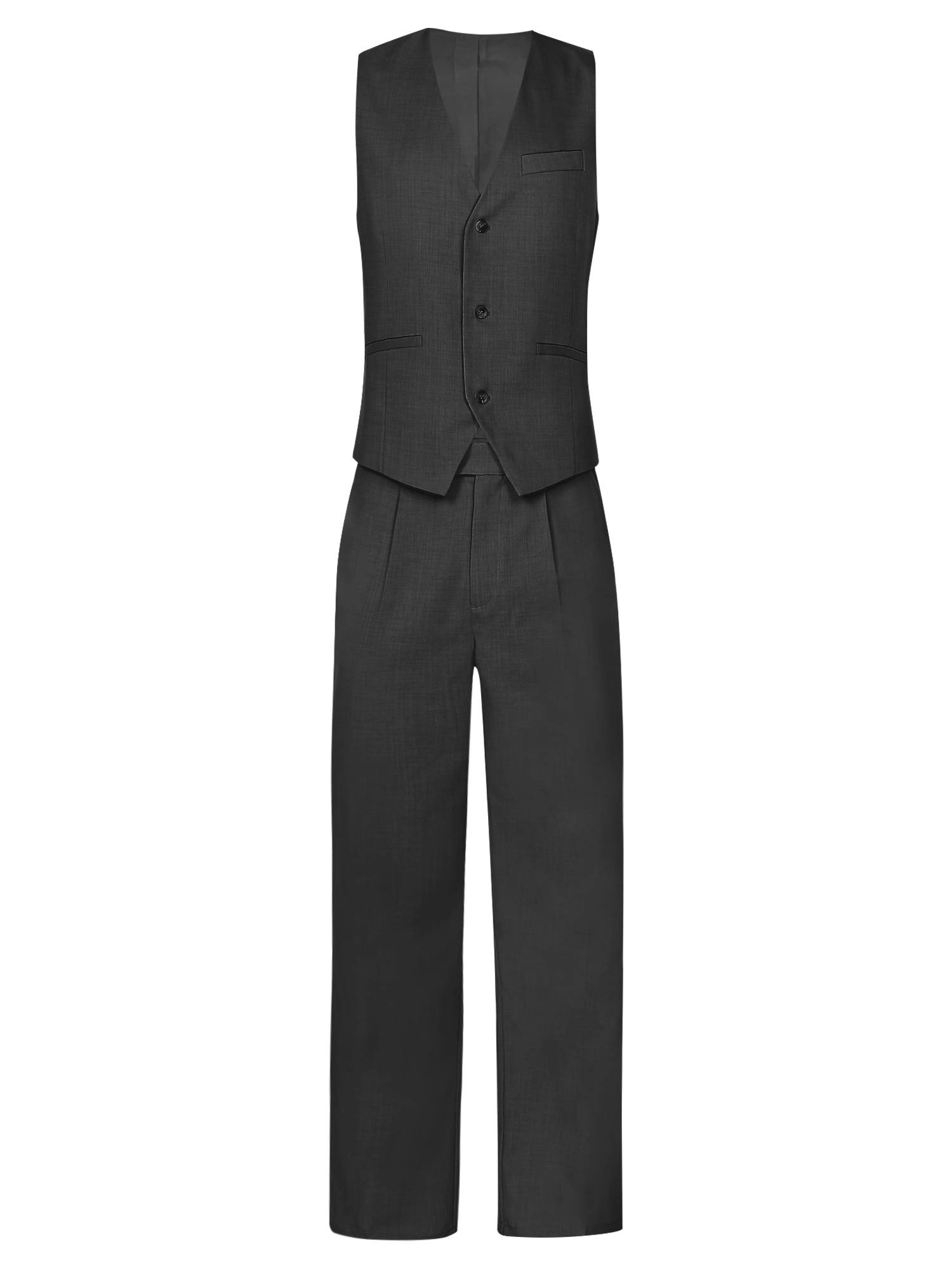 Men 2pcs V Neck Button-up Vest and Pants Set for Wedding Cocktail