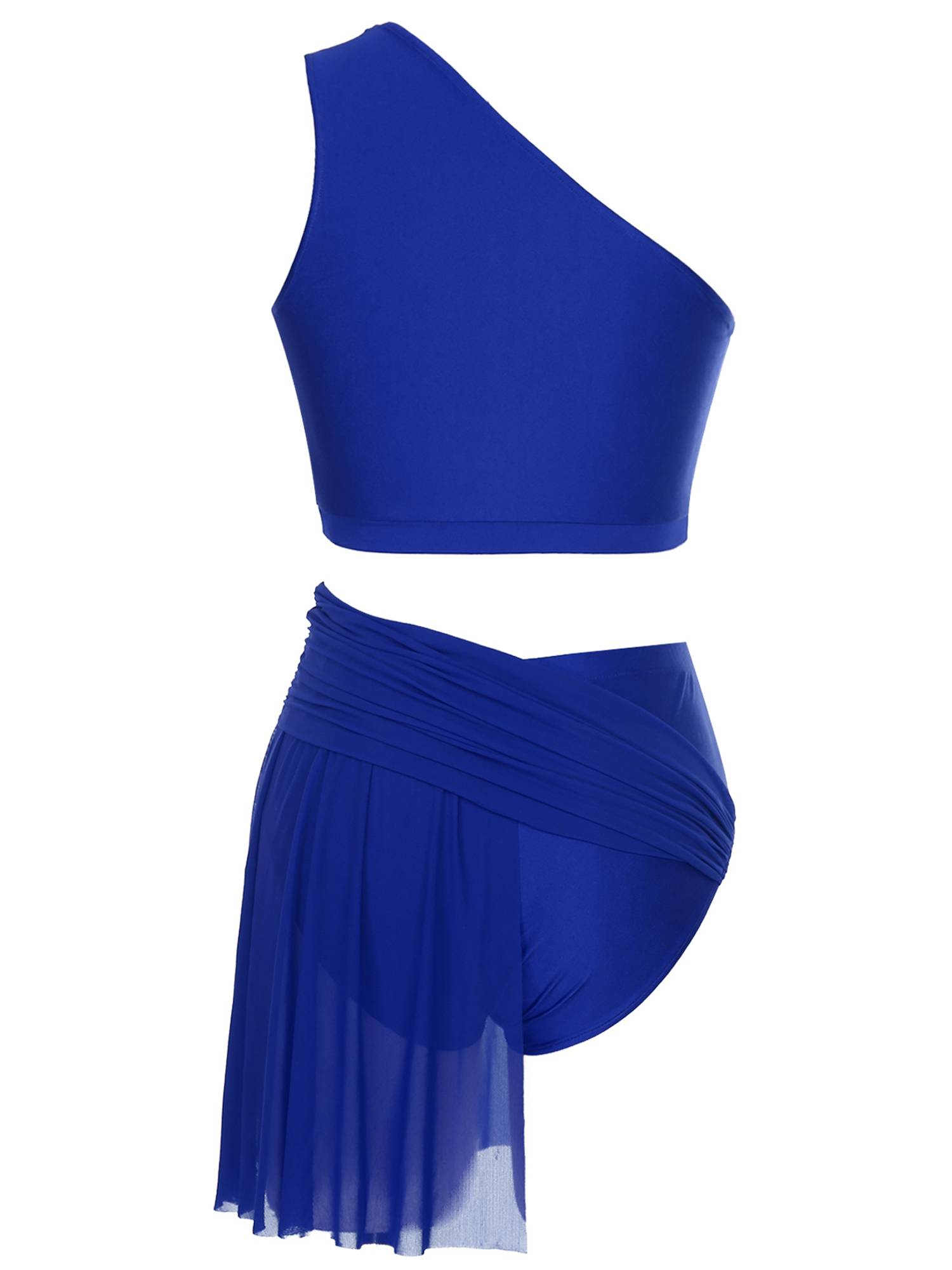 Women 2pcs One Shoulder Crop Top and Skirted Briefs Lyrical Dance Set