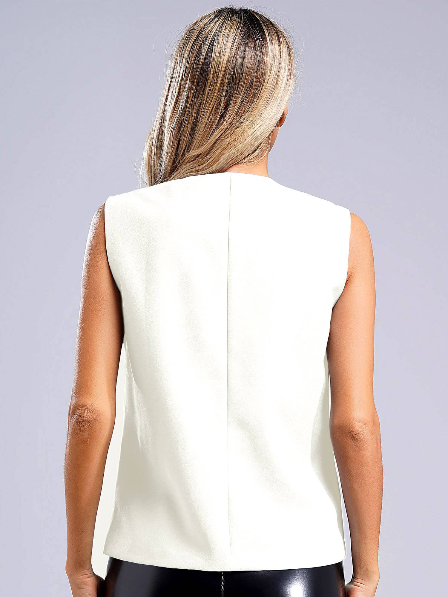 Women V Neck Button-up Solid Color Office Work Vest