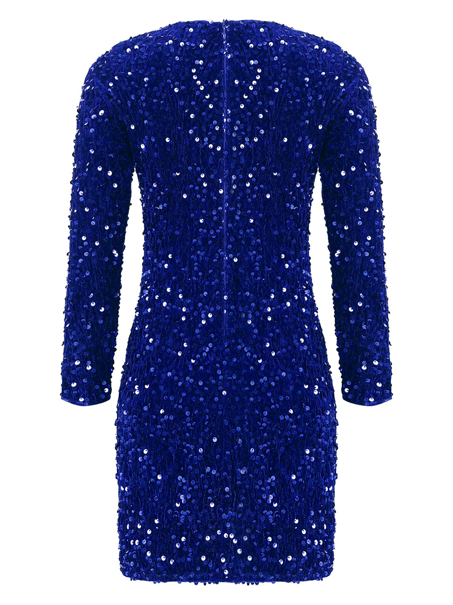 Kids Girls Sequin Long Sleeve Front Ruched Prom Bodycon Dress