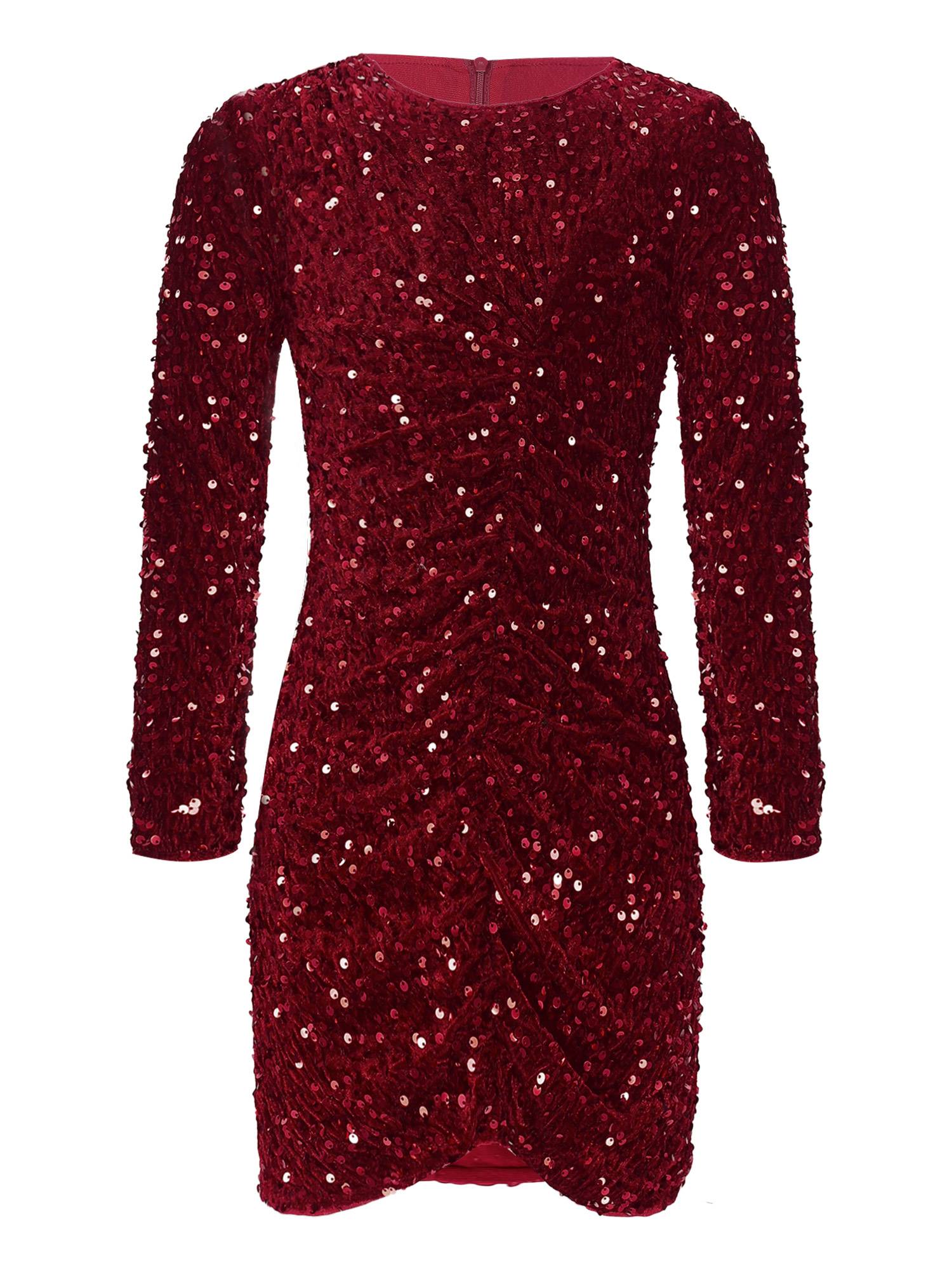 Kids Girls Sequin Long Sleeve Front Ruched Prom Bodycon Dress