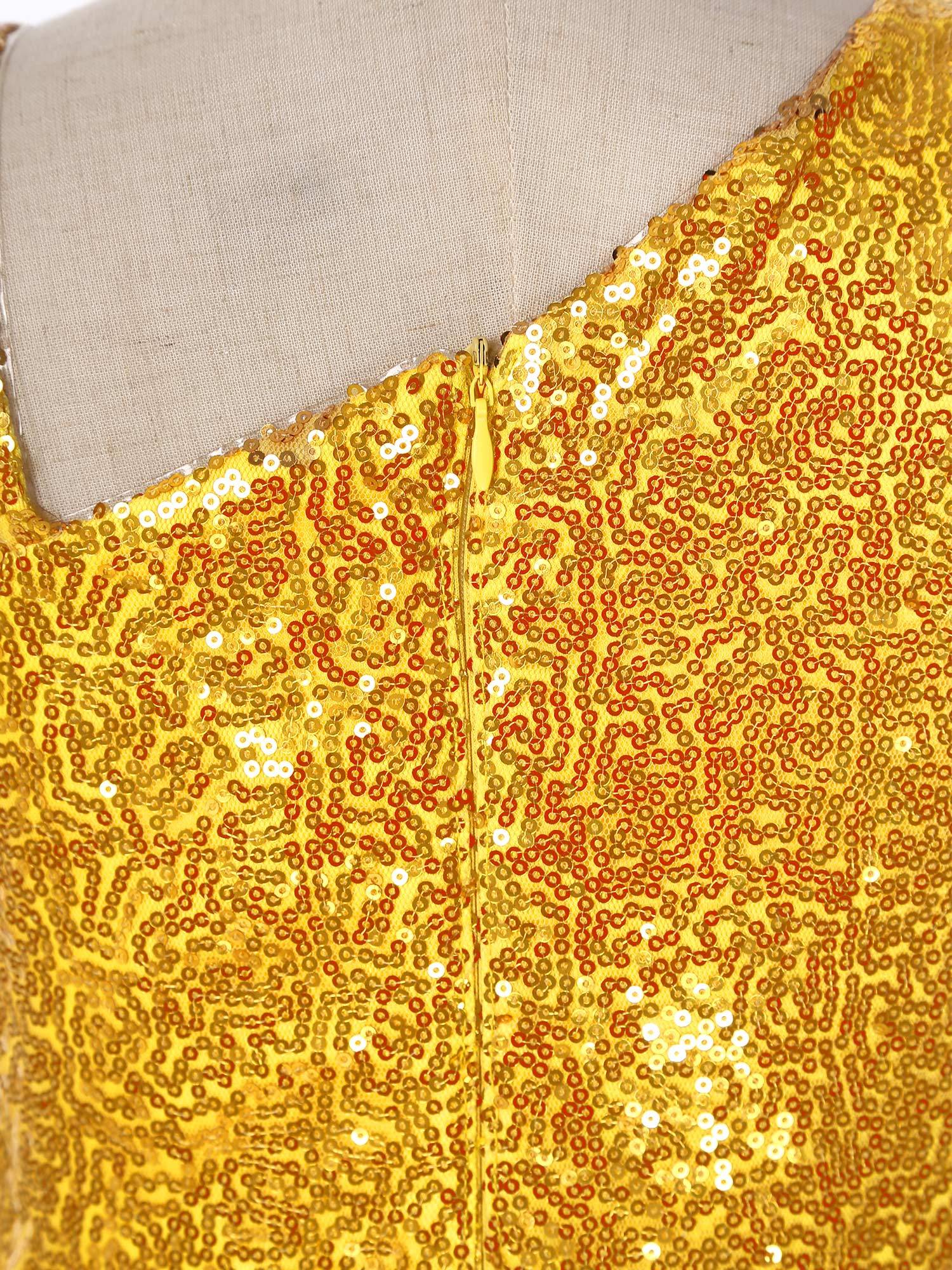 Kids Girls One Shoulder Sleeveless Sequined Tiered Ruffle A-line Birthday Dress