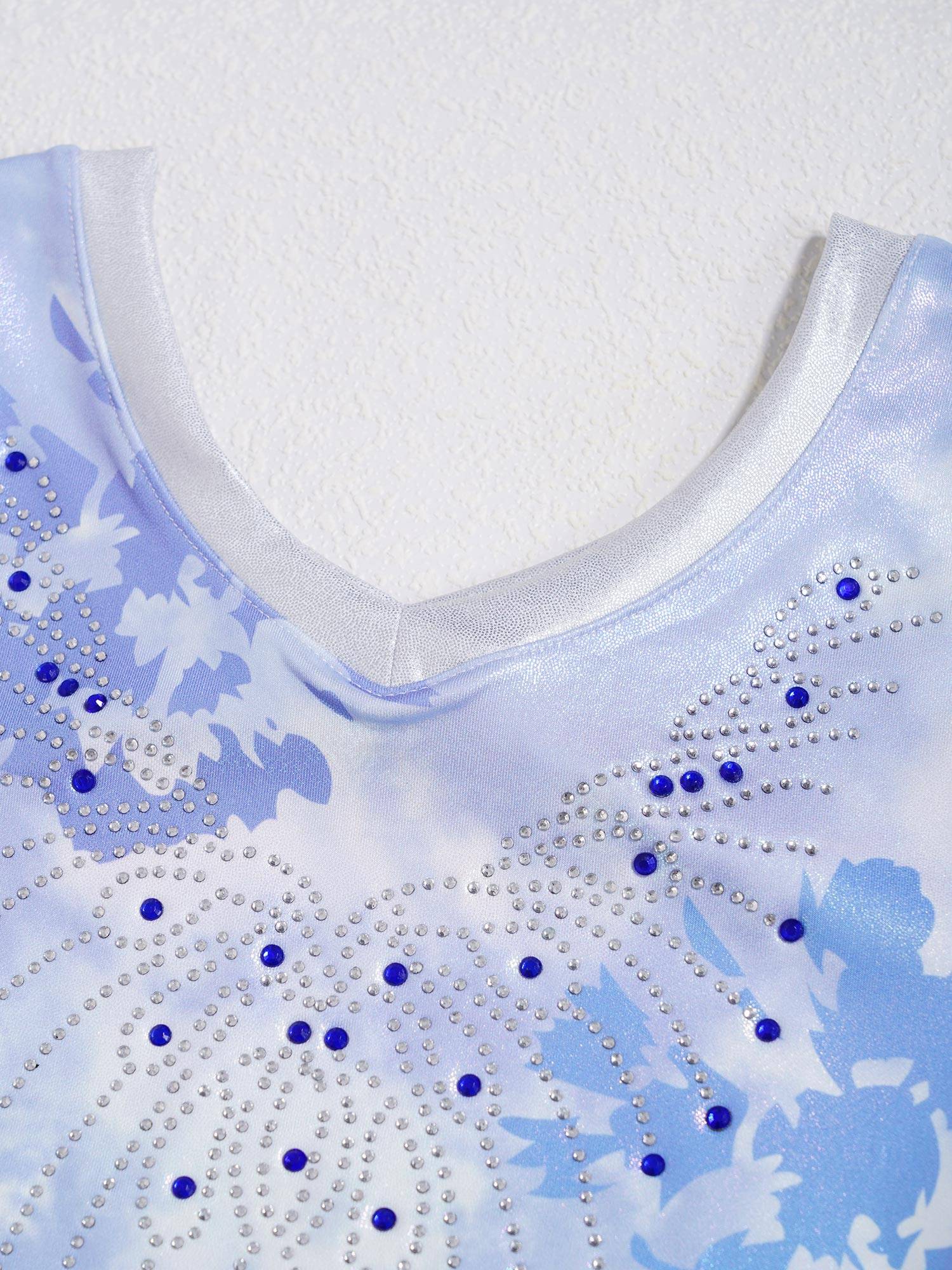 Kids Girls V Neck Sleeveless Shiny Rhinestones Gymnastics Leotard