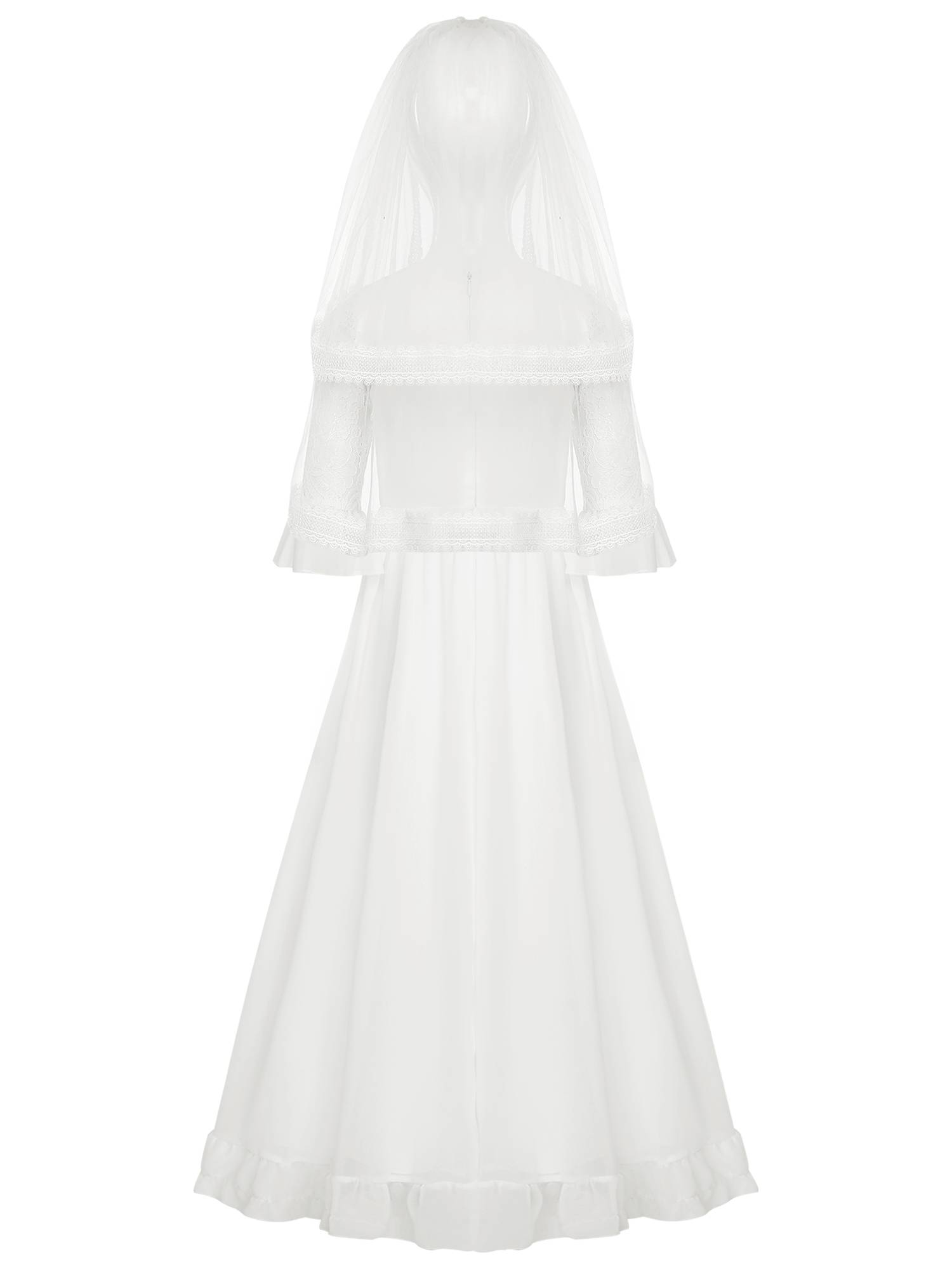 Floral Lace V Neck Flower Girl Maxi Dress with Mesh Veil