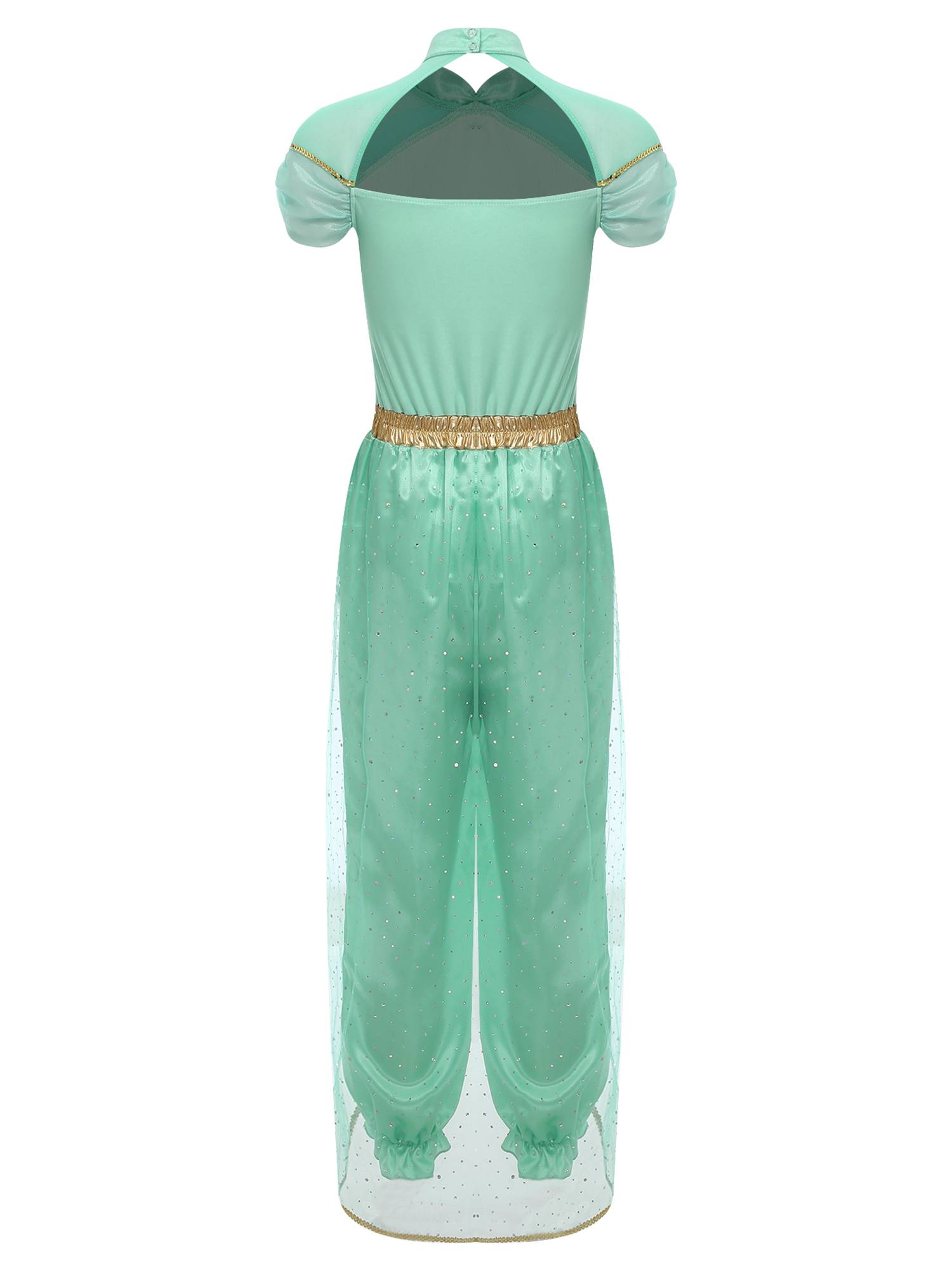 Women Cap Sleeve Sequins Arabian Princess Costume Belly Dance Jumpsuit