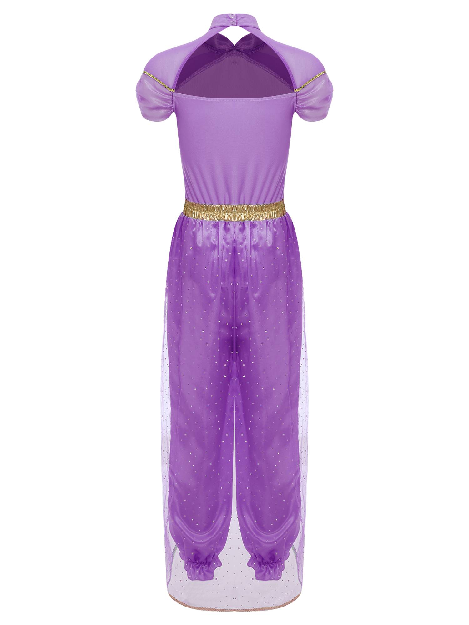 Women Cap Sleeve Sequins Arabian Princess Costume Belly Dance Jumpsuit