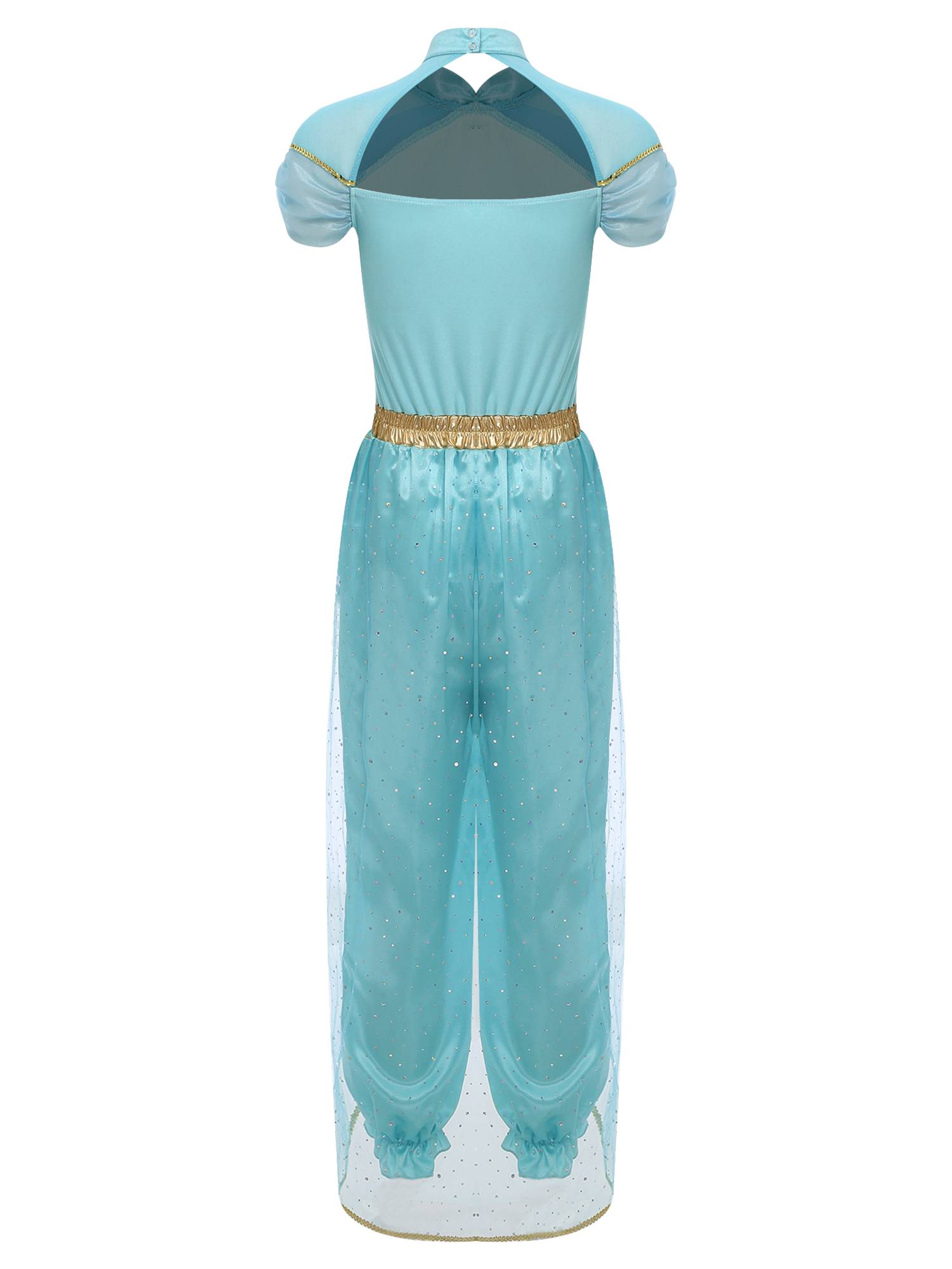 Women Cap Sleeve Sequins Arabian Princess Costume Belly Dance Jumpsuit