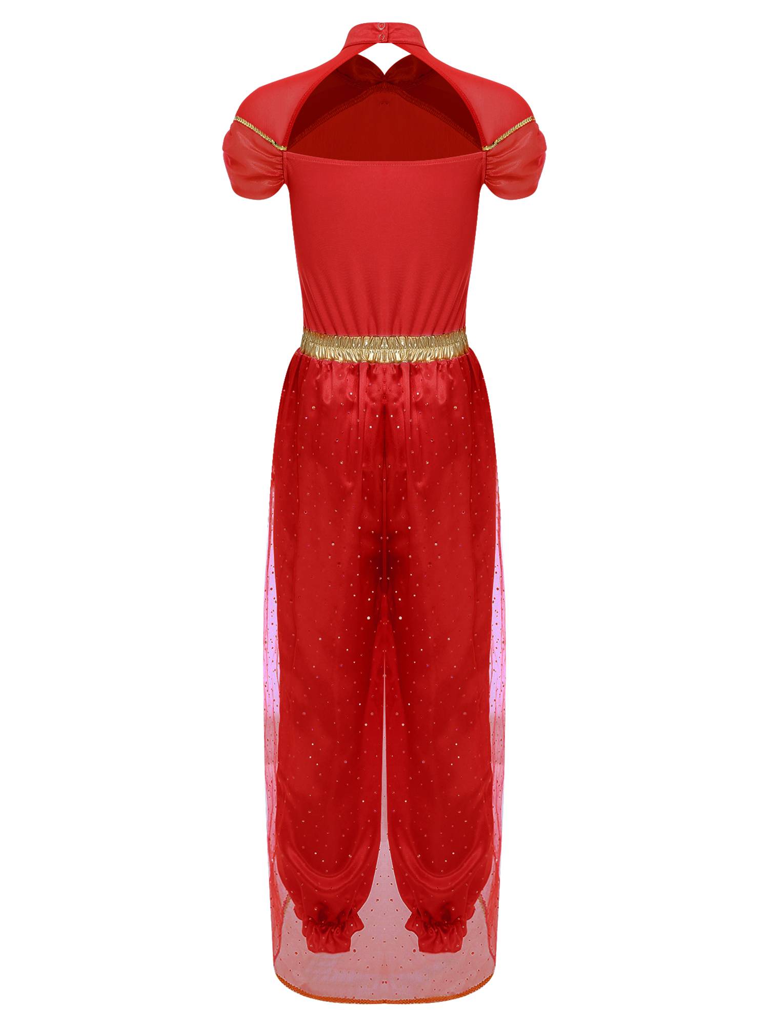 Women Cap Sleeve Sequins Arabian Princess Costume Belly Dance Jumpsuit