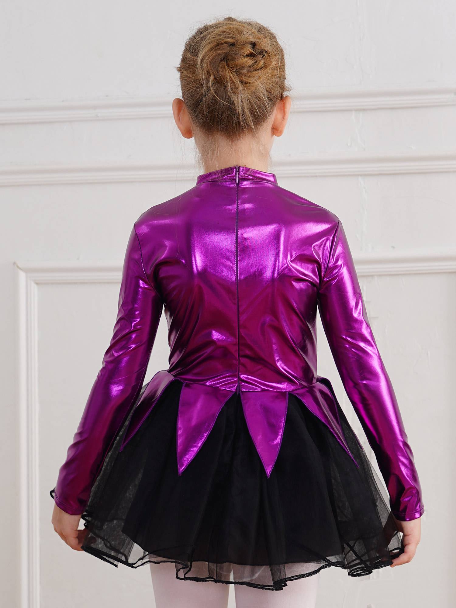 Kids Girls Halloween Movie Character Costume Long Sleeve Metallic Tutu Dress