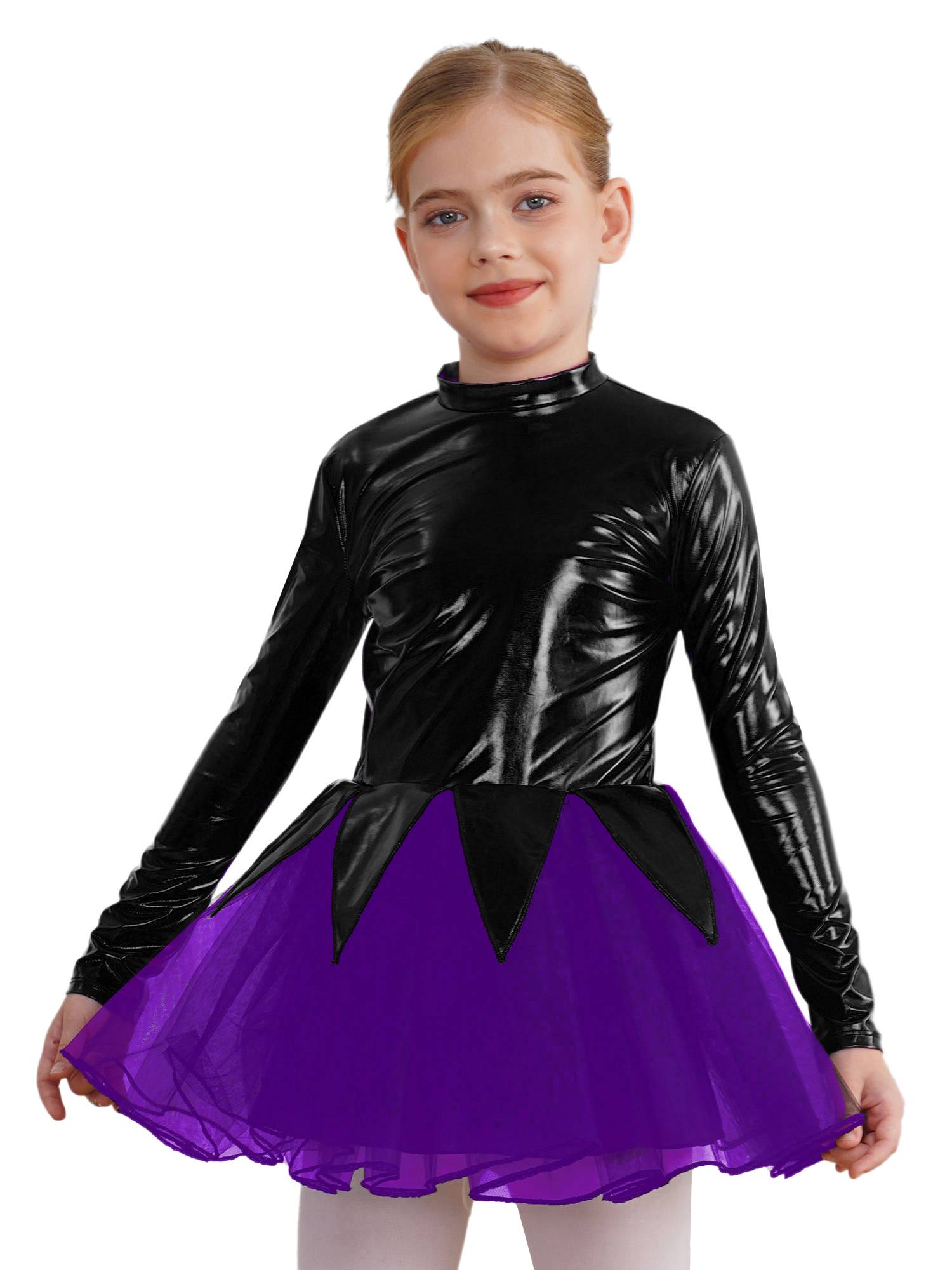 Kids Girls Halloween Movie Character Costume Long Sleeve Metallic Tutu Dress