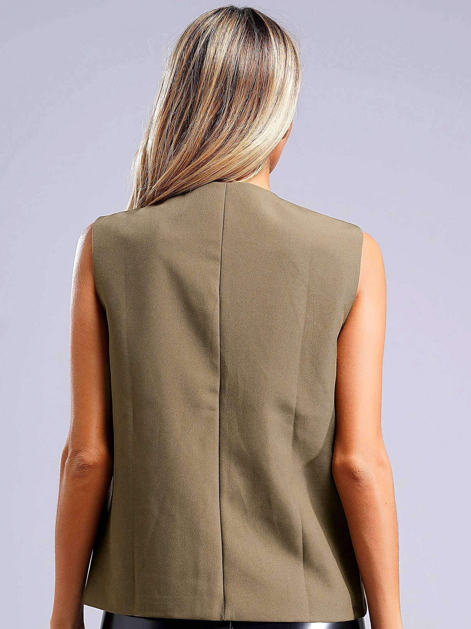 Women V Neck Button-up Solid Color Office Work Vest