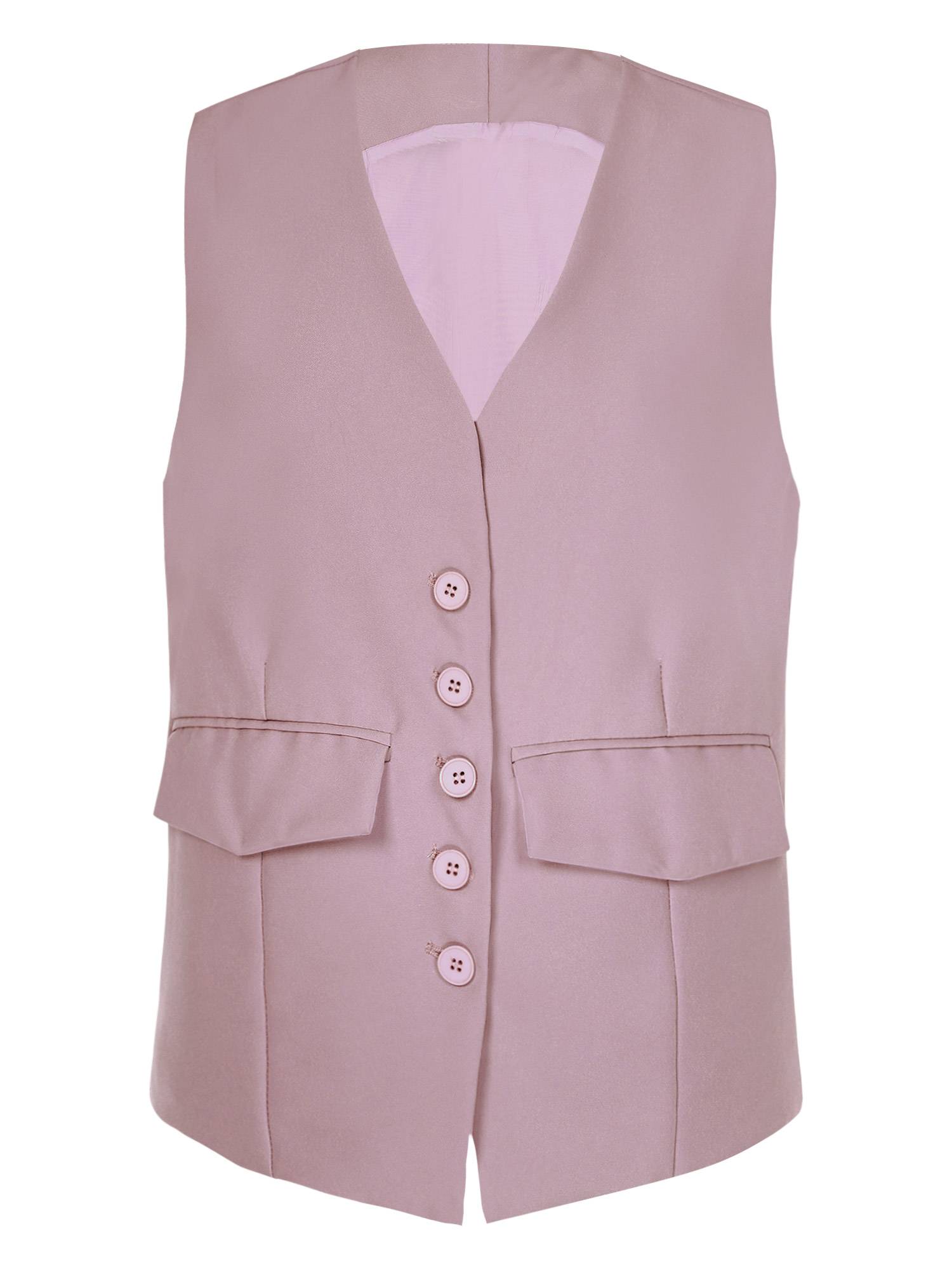 Women V Neck Button-up Solid Color Office Work Vest