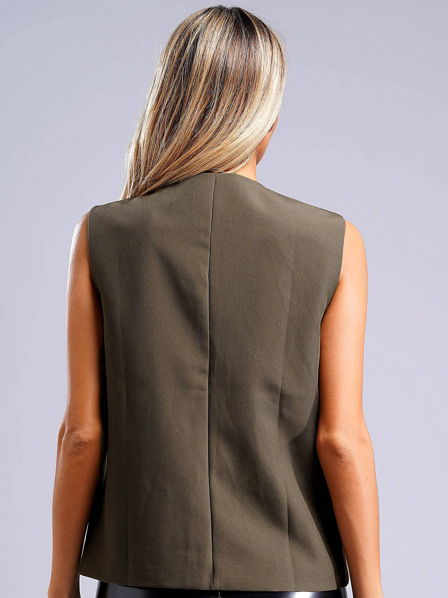 Women V Neck Button-up Solid Color Office Work Vest