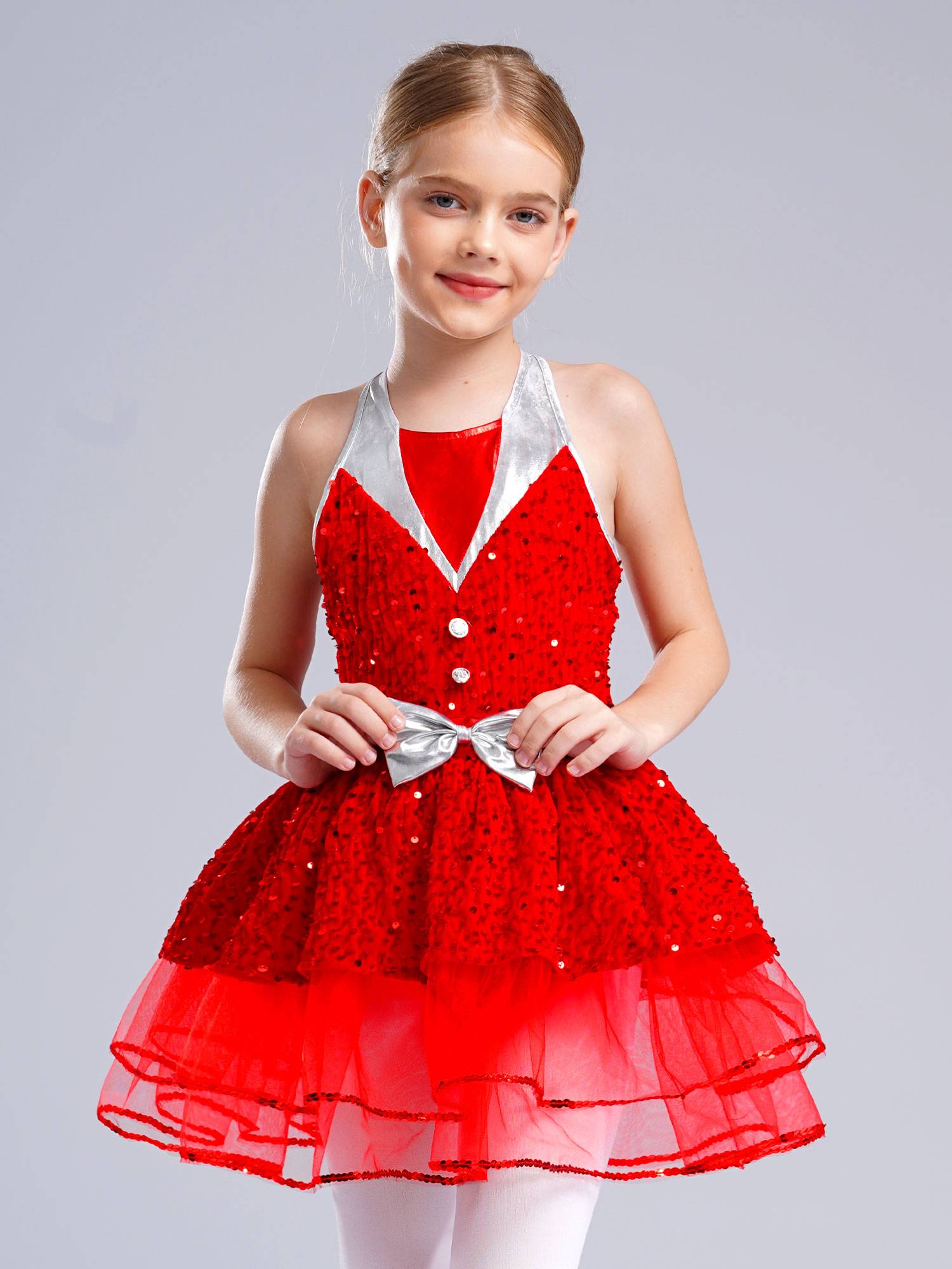 Kids Girls Sleeveless Backless Sequins Tutu Dress for Party