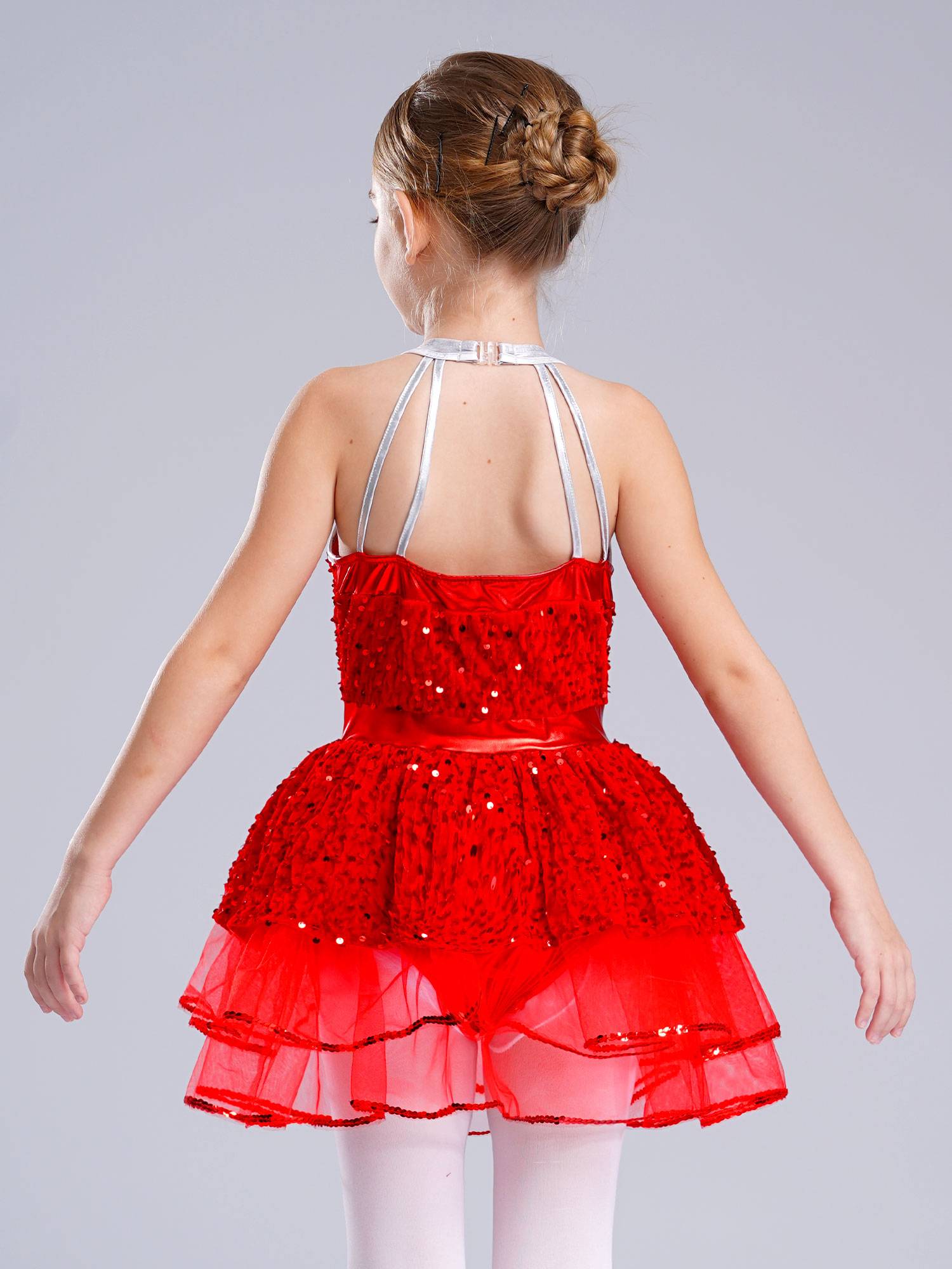 Kids Girls Sleeveless Backless Sequins Tutu Dress for Party