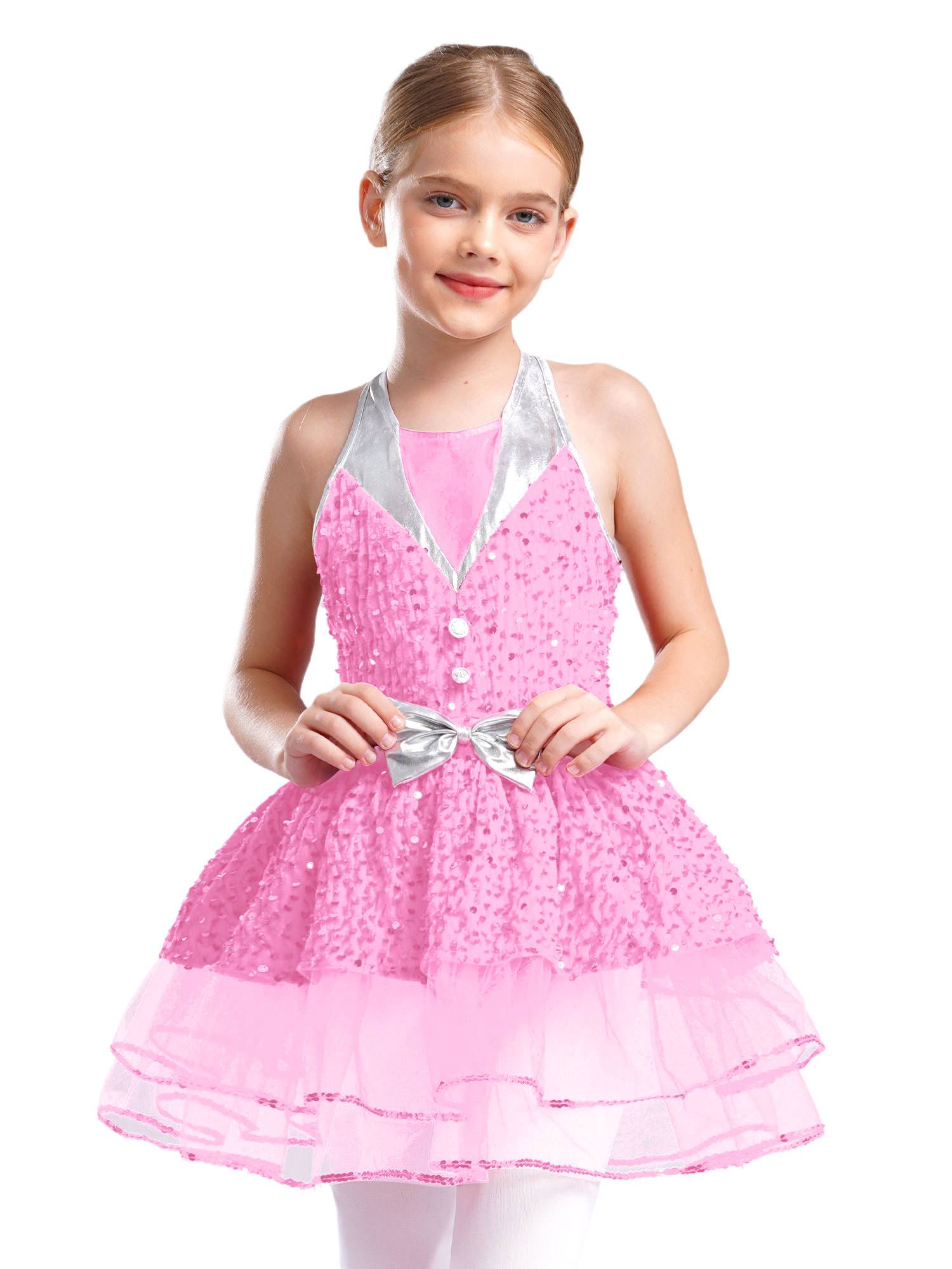 Kids Girls Sleeveless Backless Sequins Tutu Dress for Party