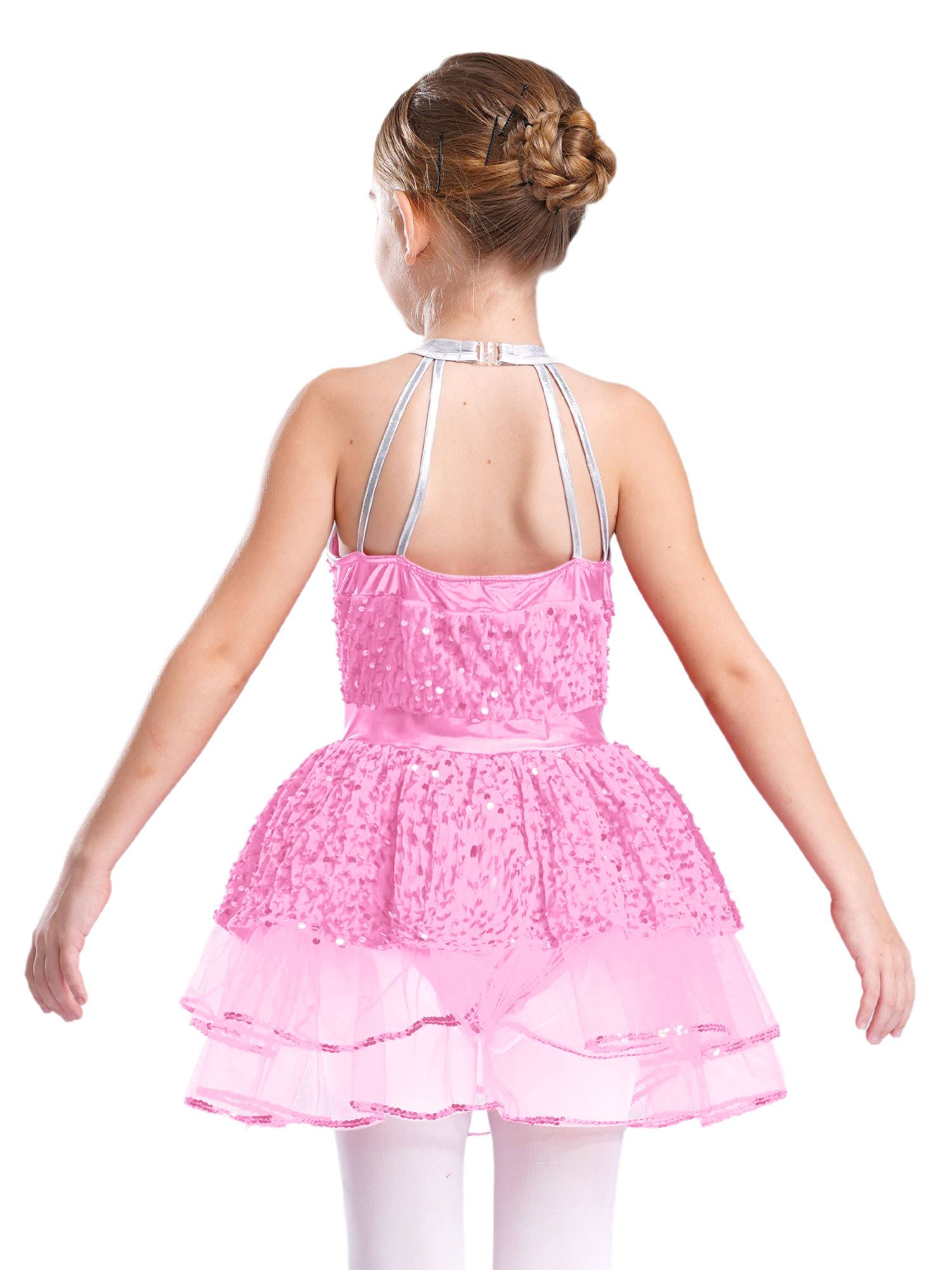 Kids Girls Sleeveless Backless Sequins Tutu Dress for Party