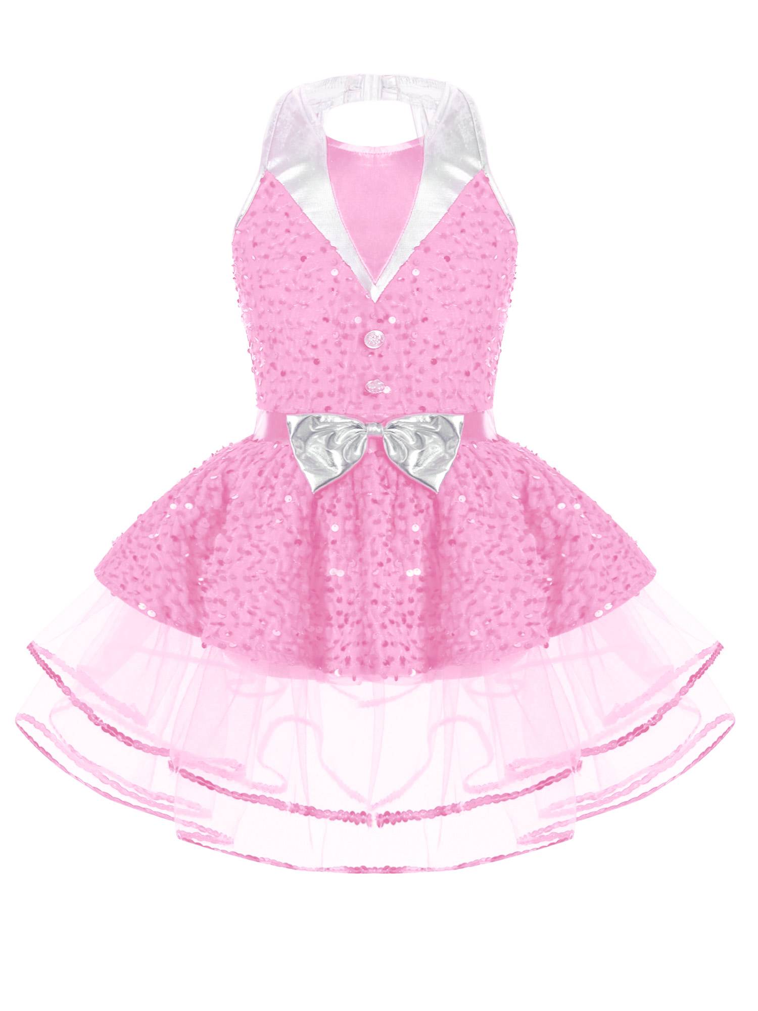 Kids Girls Sleeveless Backless Sequins Tutu Dress for Party