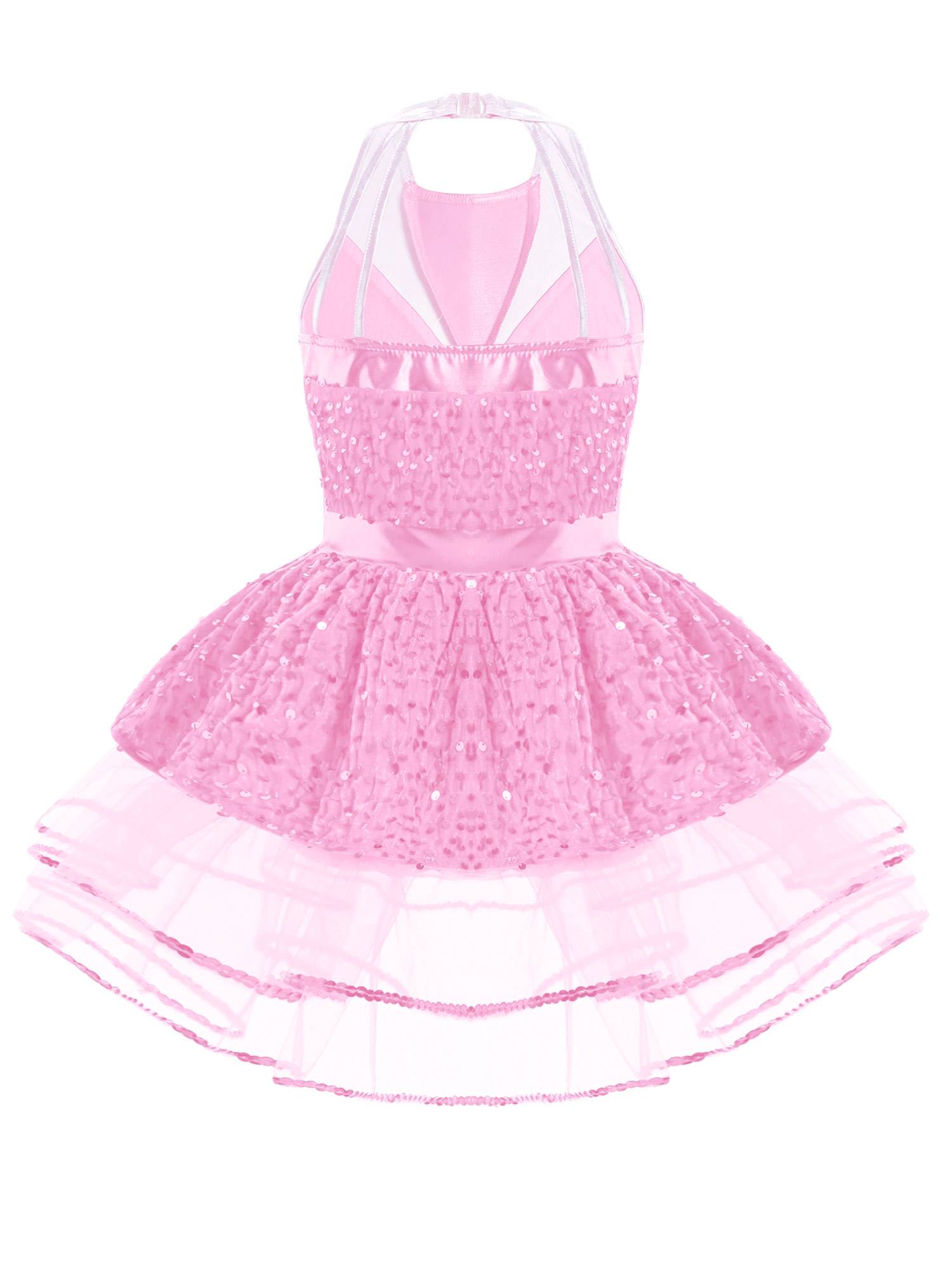 Kids Girls Sleeveless Backless Sequins Tutu Dress for Party