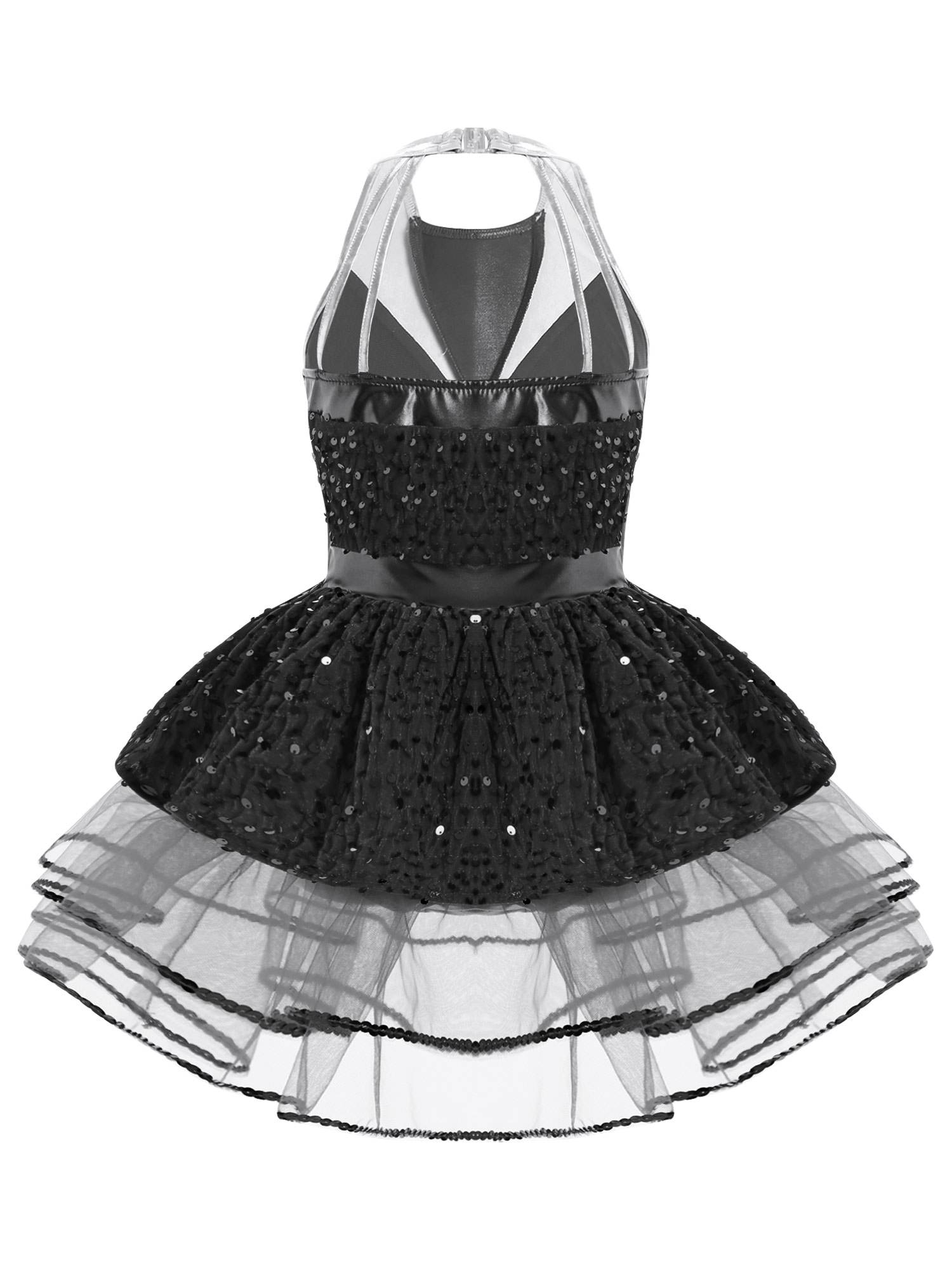 Kids Girls Sleeveless Backless Sequins Tutu Dress for Party