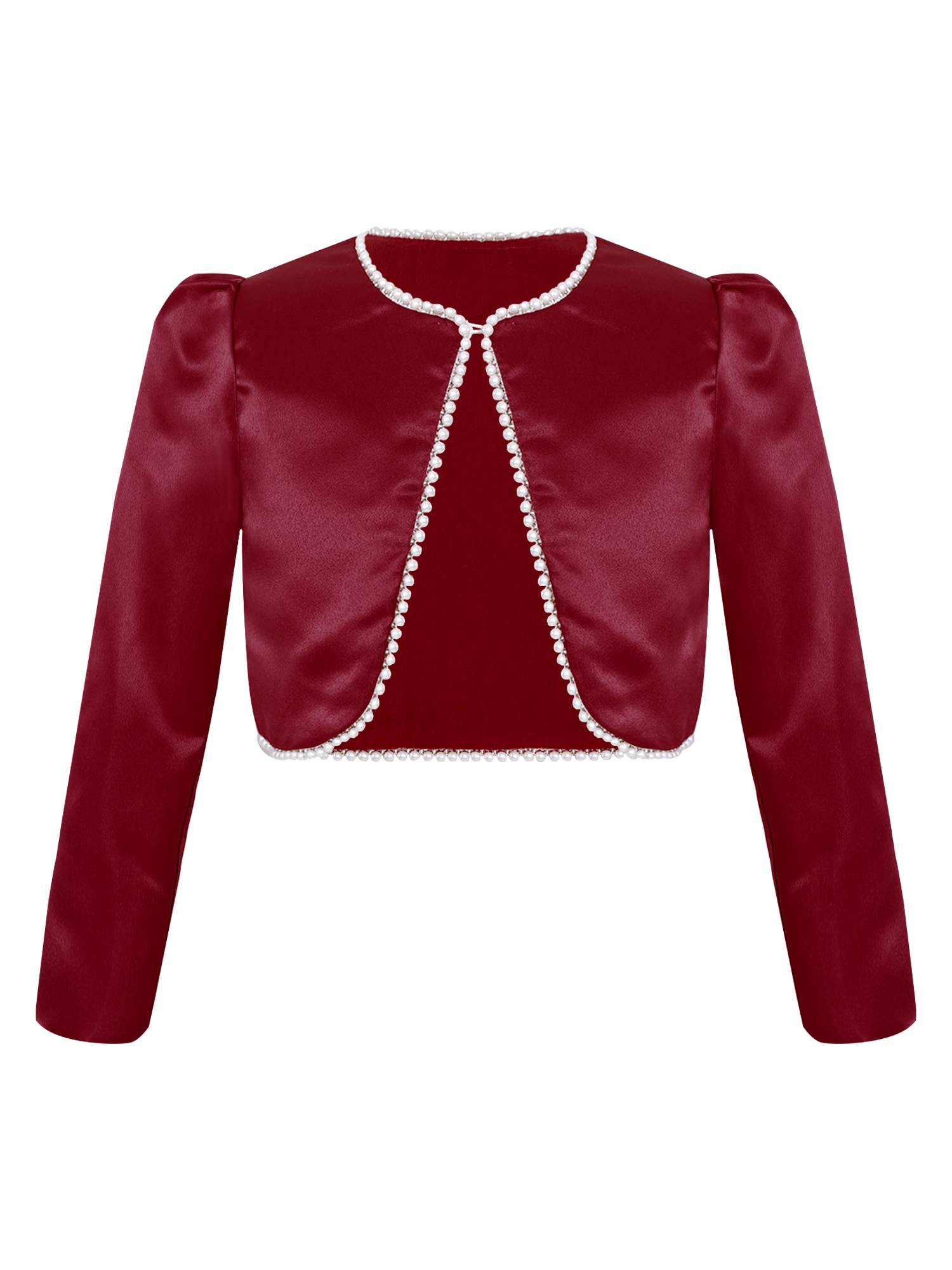 Toddler Girls Satin Bolero Faux Pearl Trim Long Sleeve Cardigan