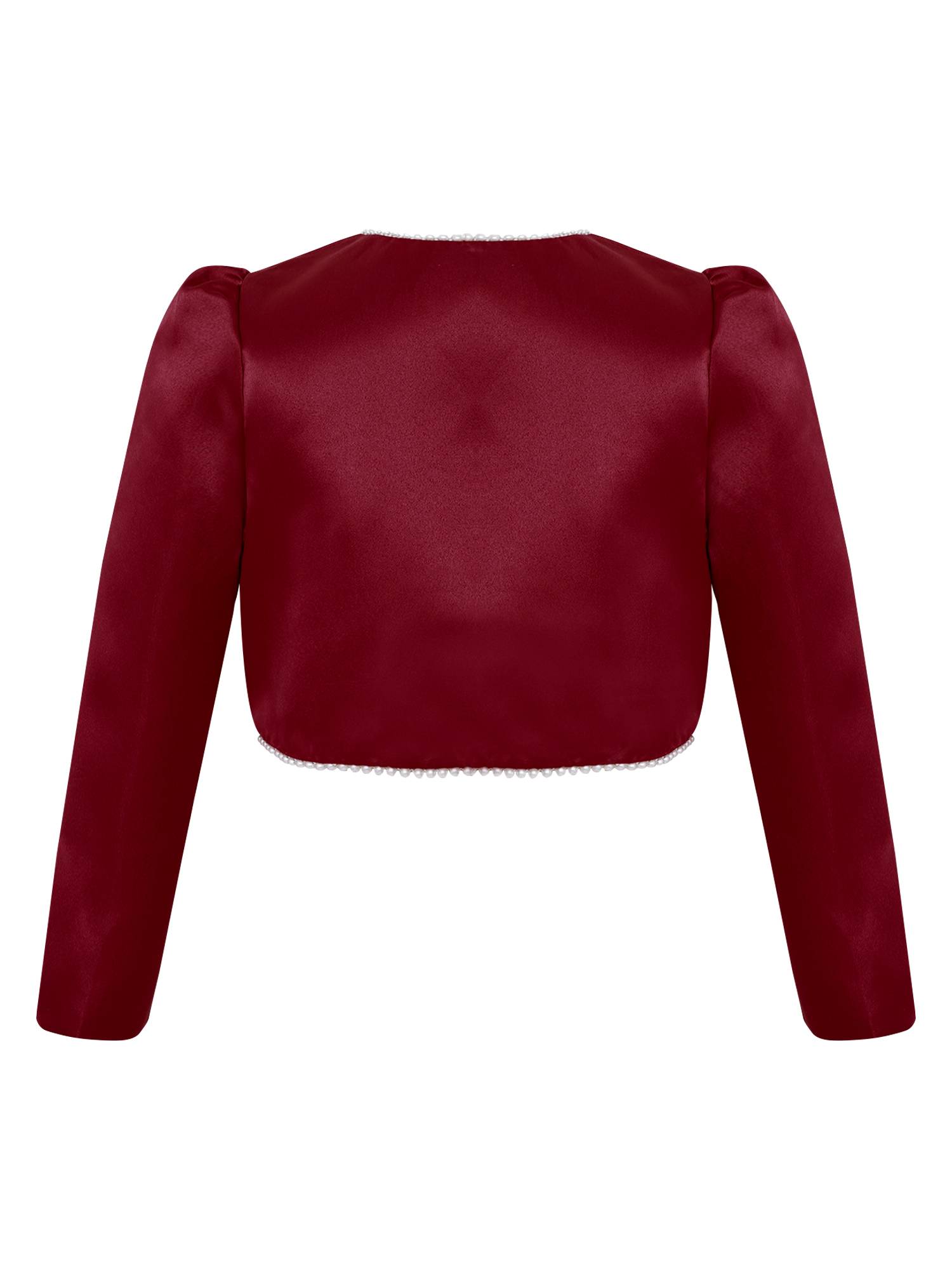 Toddler Girls Satin Bolero Faux Pearl Trim Long Sleeve Cardigan