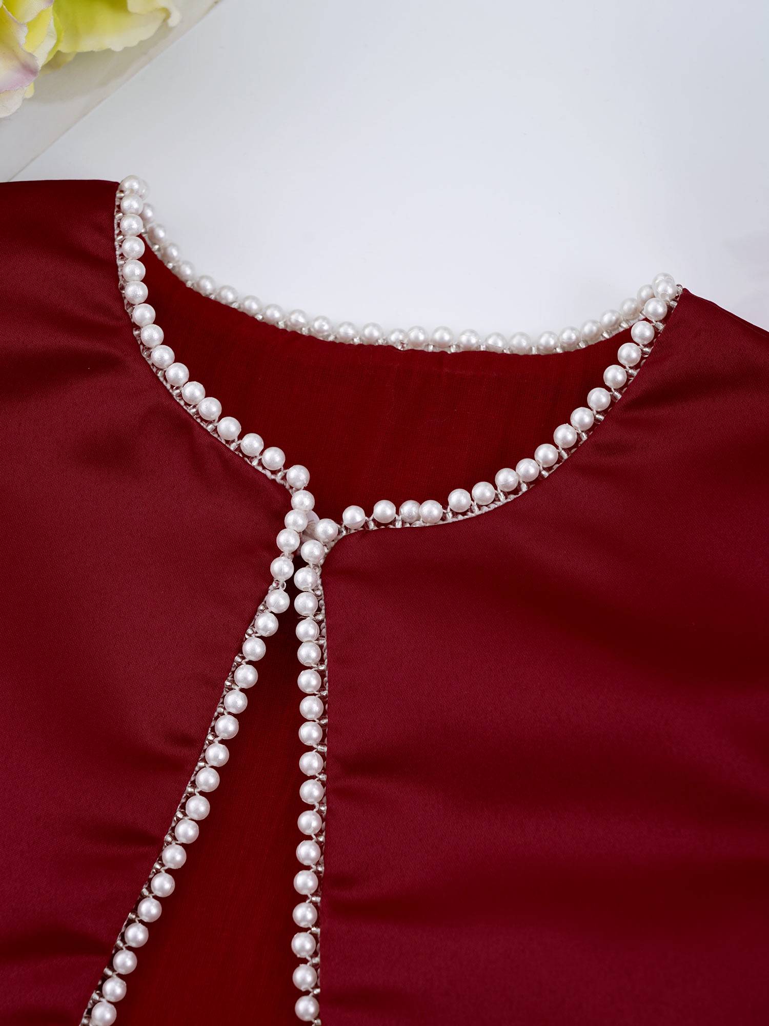 Toddler Girls Satin Bolero Faux Pearl Trim Long Sleeve Cardigan