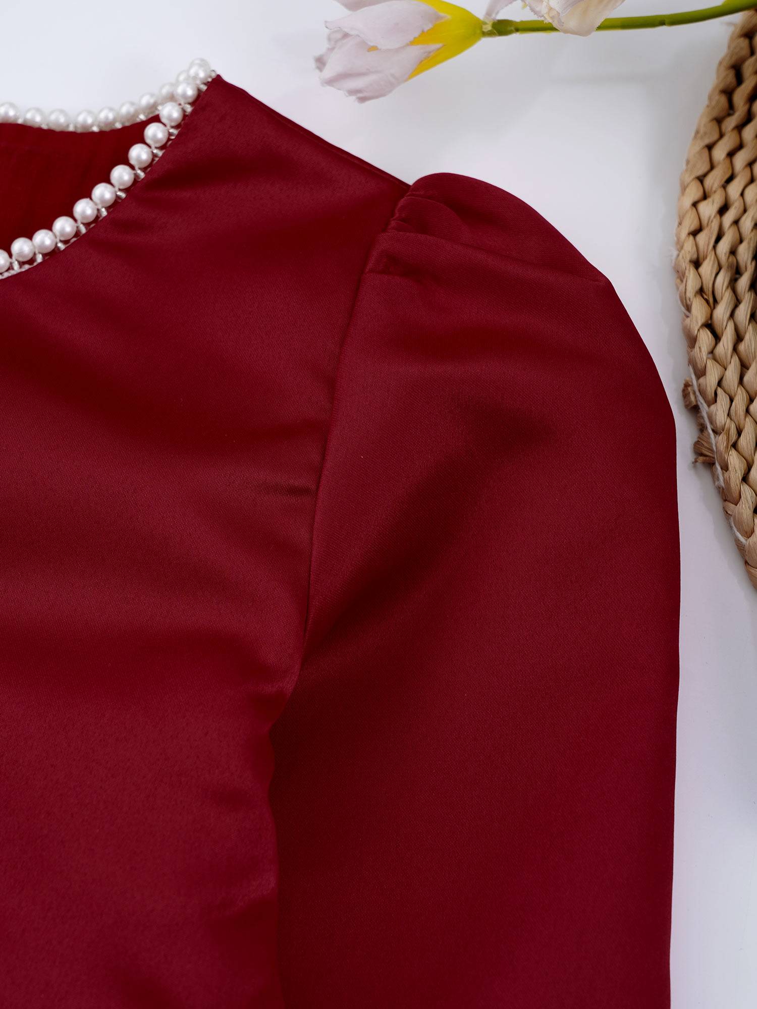 Toddler Girls Satin Bolero Faux Pearl Trim Long Sleeve Cardigan