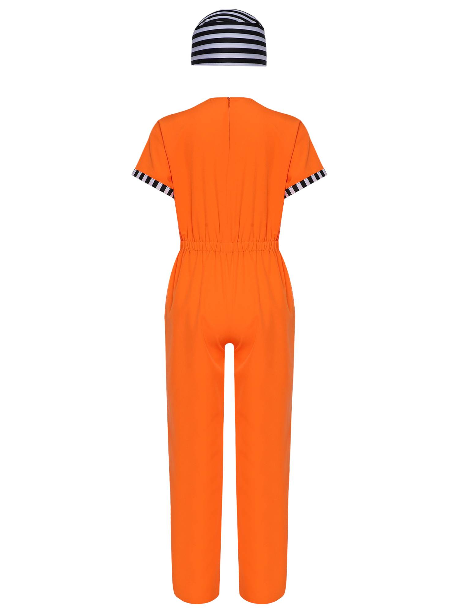 Kids Short Sleeve Back Zipper Prisoner Costume Jumpsuit with Hat
