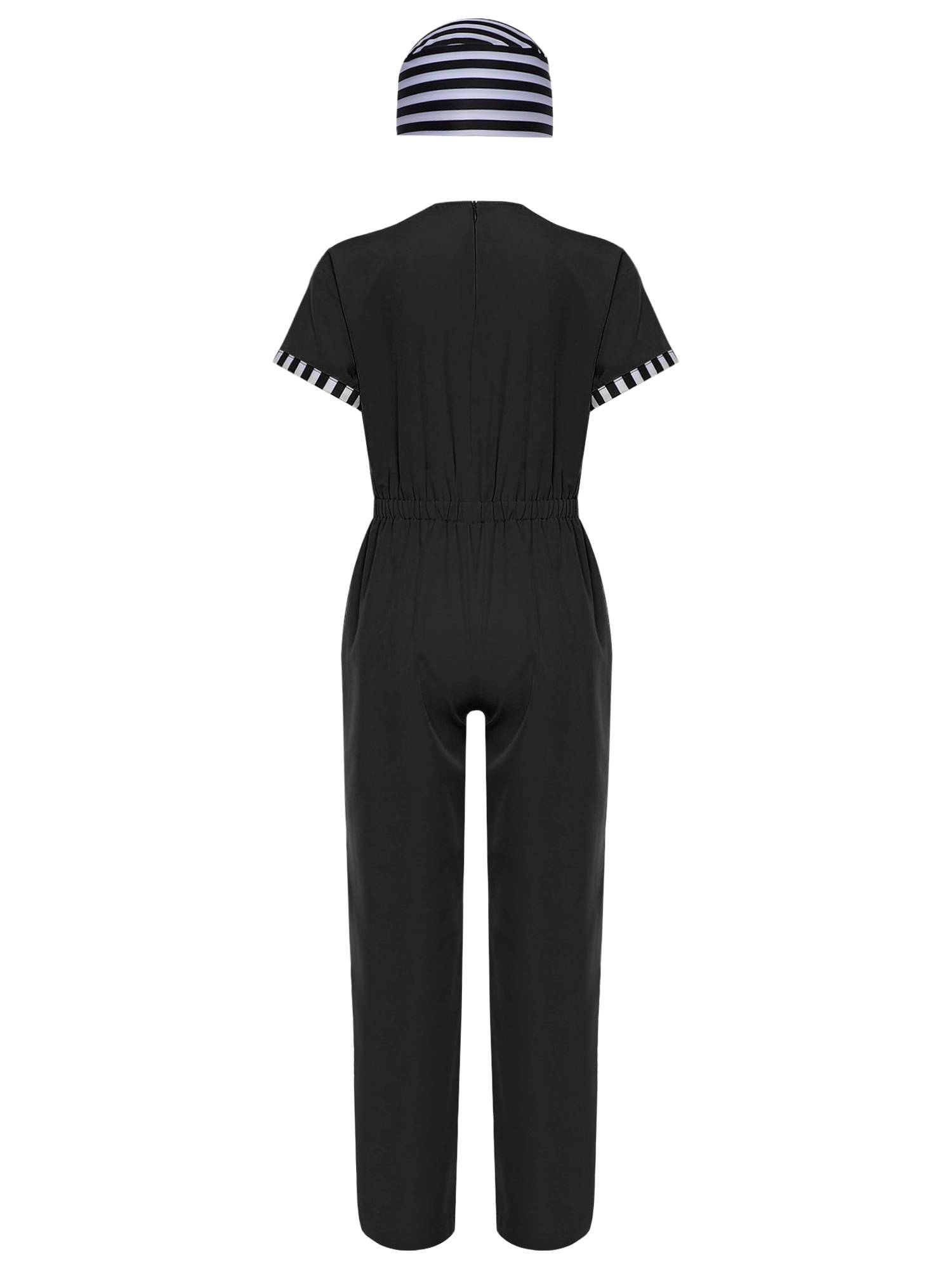 Kids Short Sleeve Back Zipper Prisoner Costume Jumpsuit with Hat