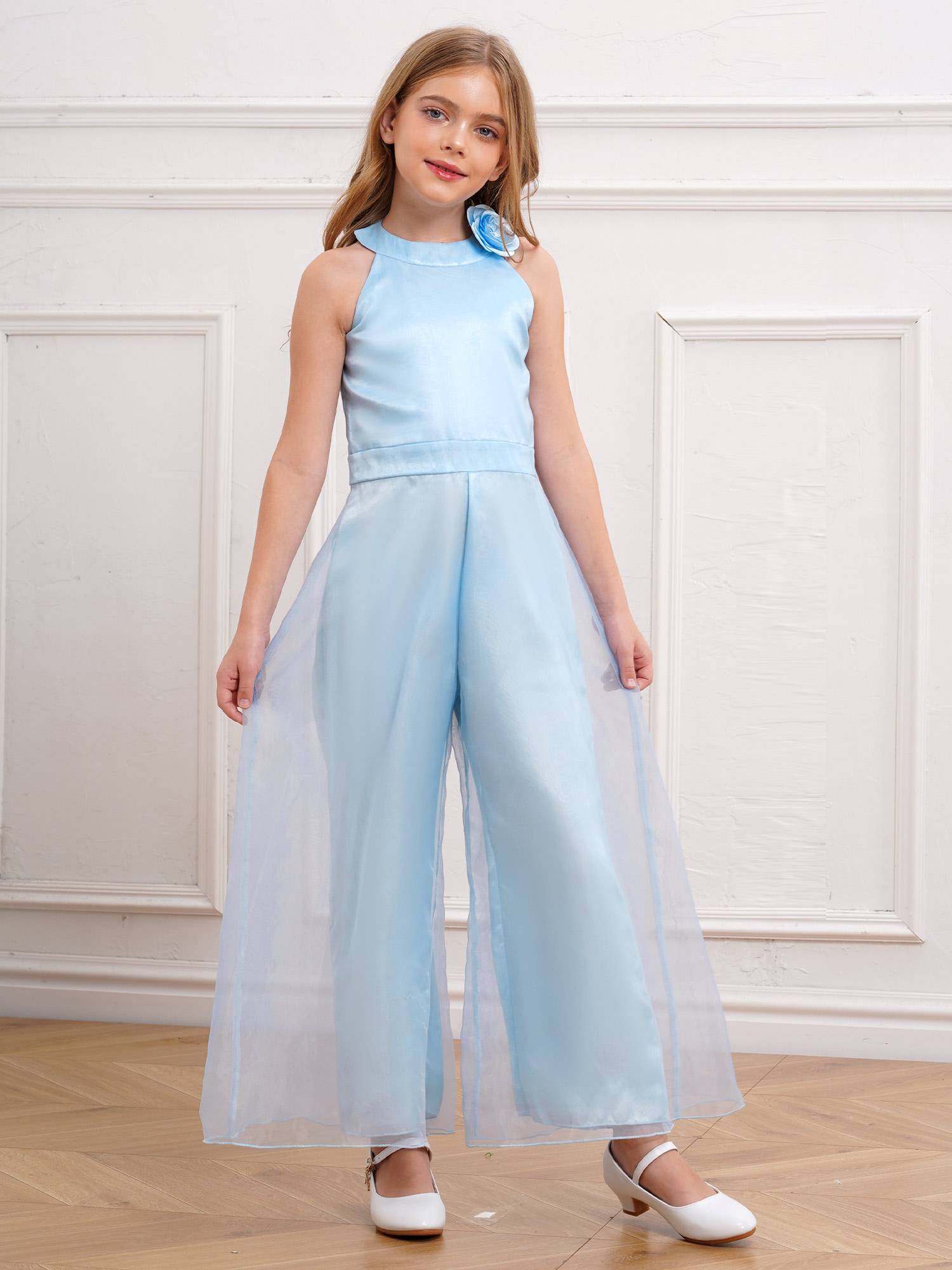 Kids Girls Halter Neck Sleeveless Two-layer Jumpsuit for Birthday