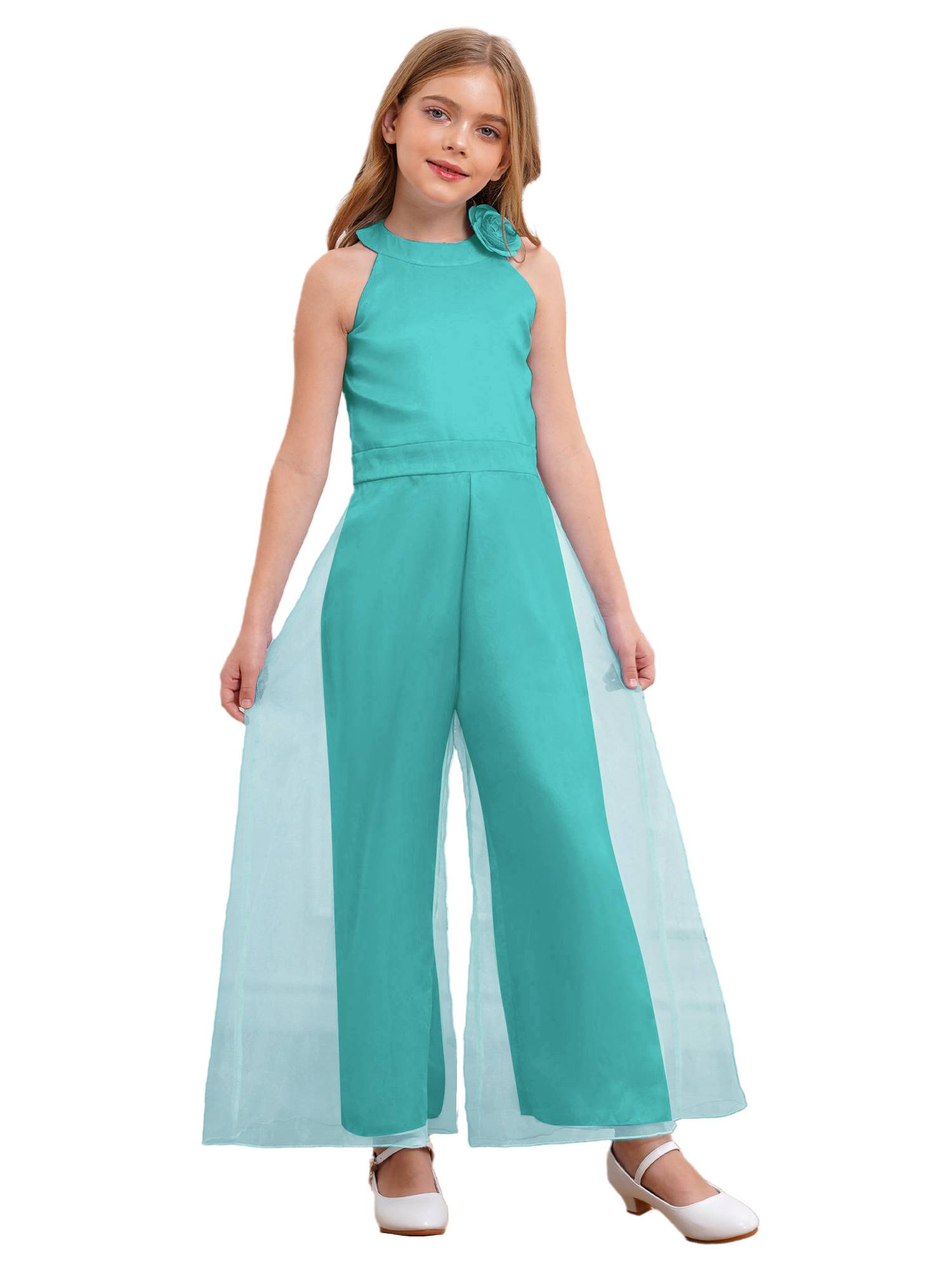 Kids Girls Halter Neck Sleeveless Two-layer Jumpsuit for Birthday