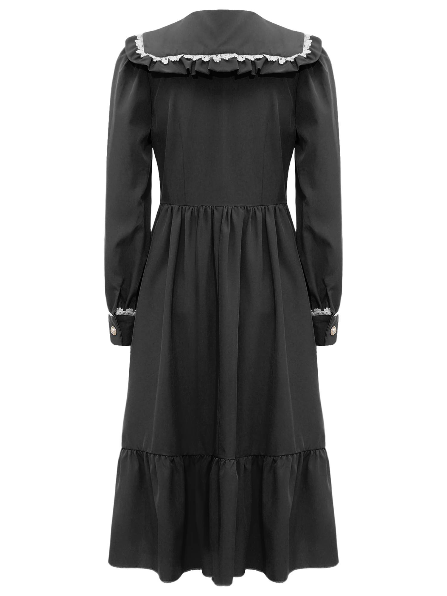 Kids Girls Long Sleeve Lapel Ruffle 18s Victorian Medeival Costume Dress