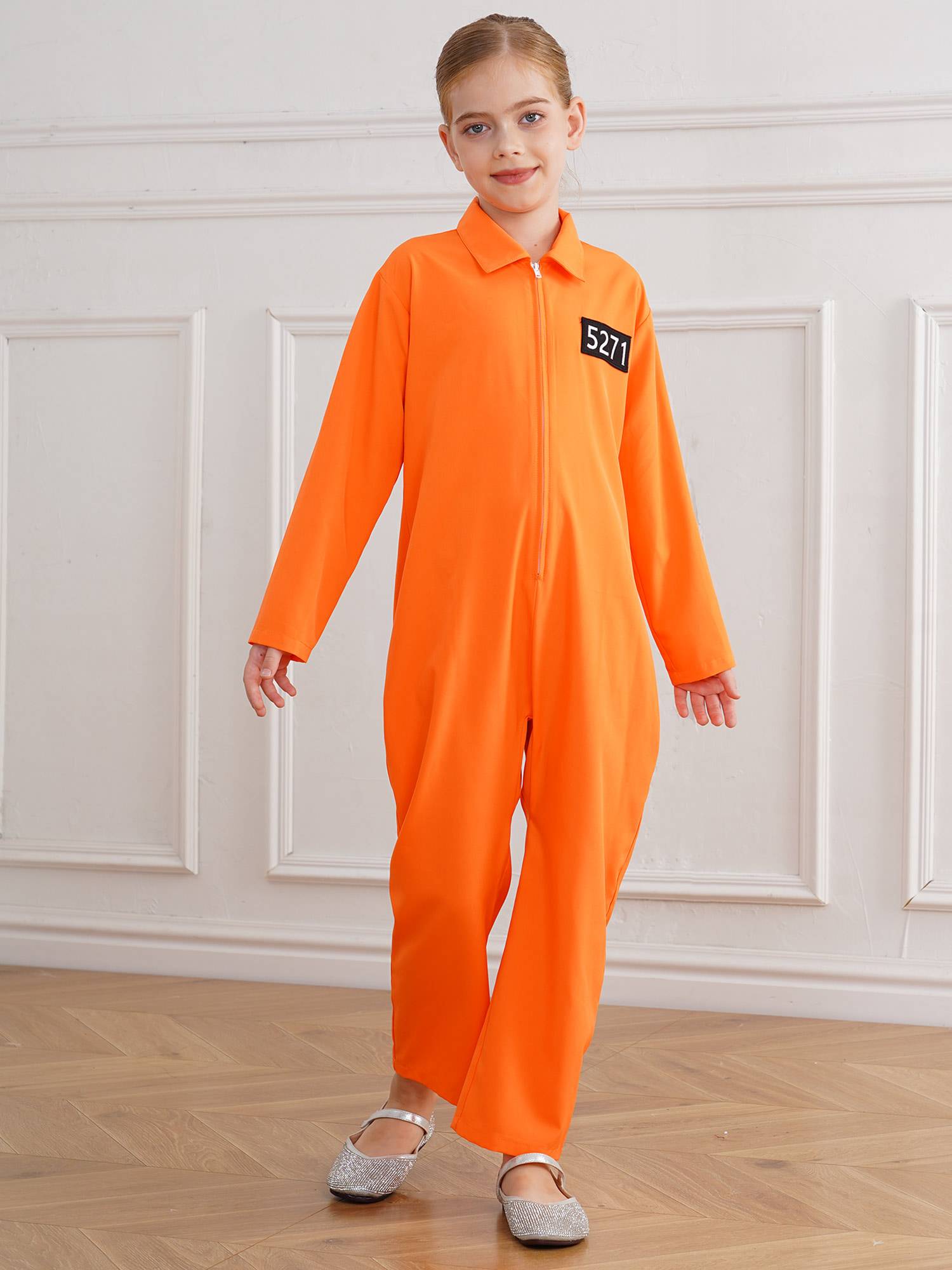 Kids Long Sleeve Solid Color Prisoner Costume Jumpsuit